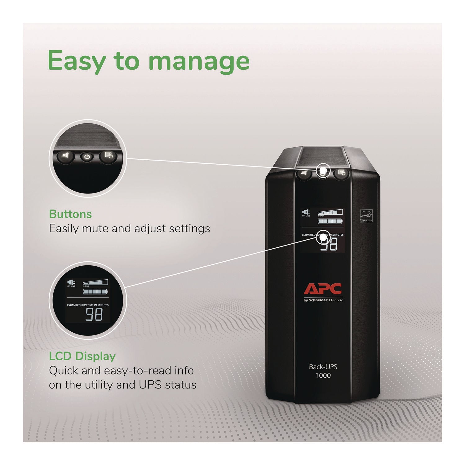 APC Back UPS Pro 1000VA Compact Tower Battery Backup & Surge Protector with LCD Display, 8 Outlets, USB Charging (1103J) - Power Protection for Home Office, Gaming PC & Electronics