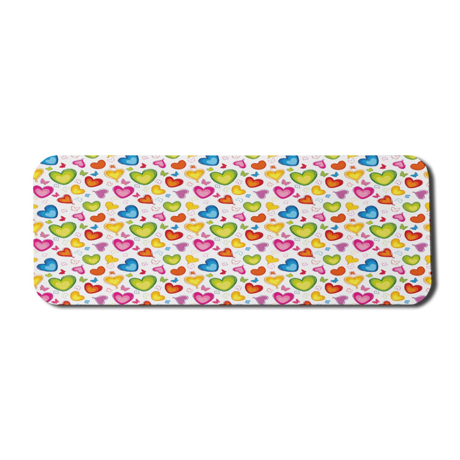 Ambesonne Love Themed Computer Mouse Pad - Colorful Hearts & Butterflies Silhouette Design, Non-Slip Rubber Base, Large 31