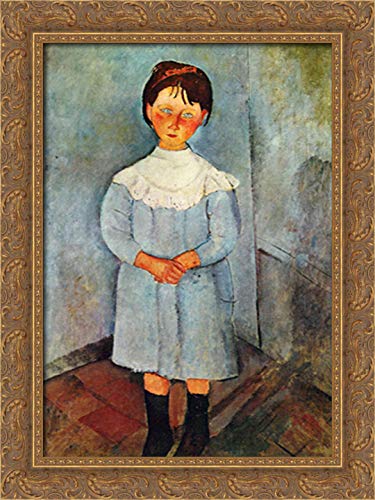 18x24 Gold Ornate Wood Framed Canvas Art Print - Amedeo Modigliani's Little Girl in Blue Painting - Perfect for Nursery, Bedroom & Living Room Wall Decor