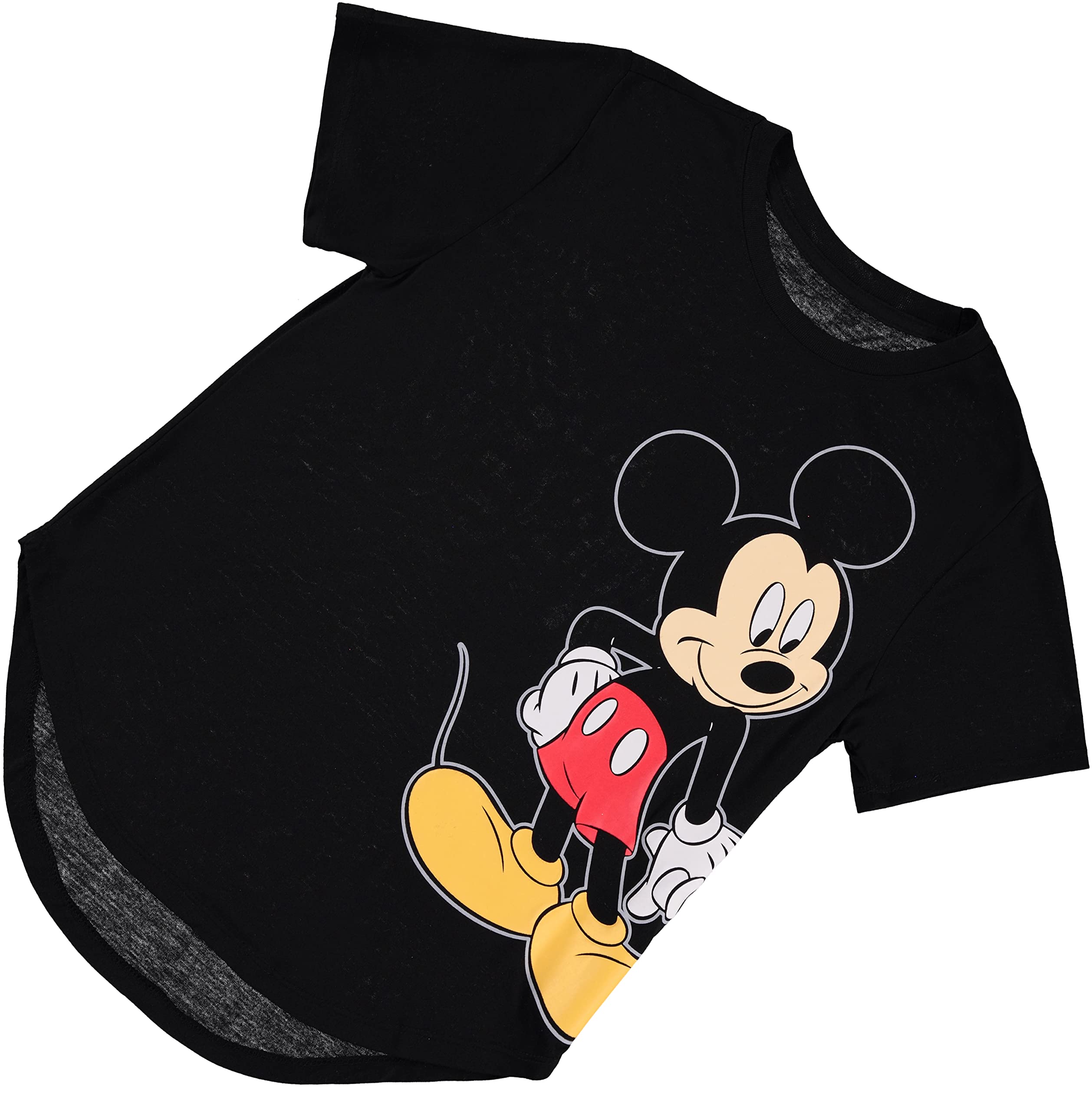 Disney Women's Mickey & Minnie Mouse Graphic T-Shirt - Fashion Short Sleeve Hi-Lo Hem Tee for Casual Wear, Disneyland Trips, and Themed Parties