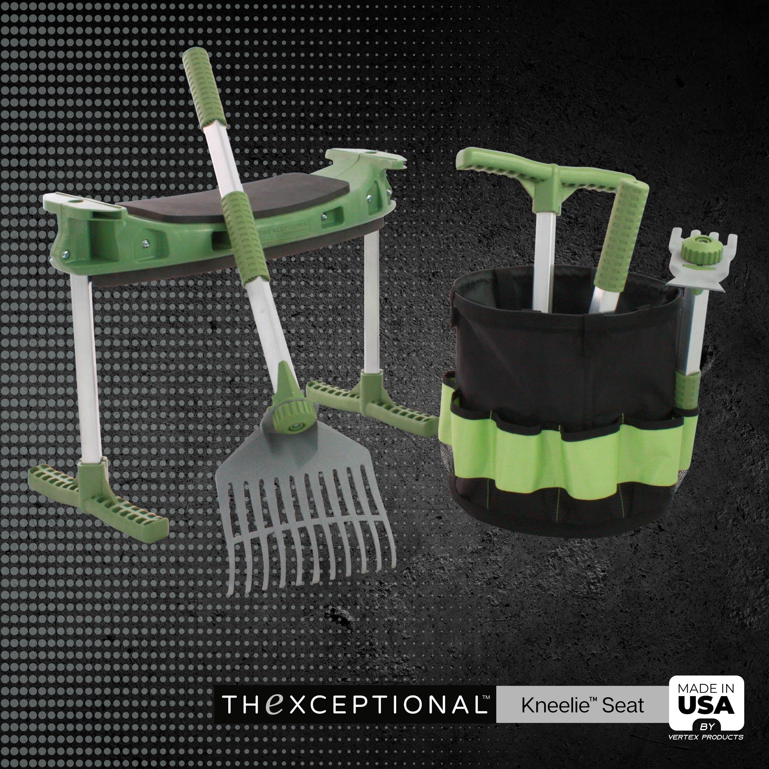 Premium Gardening Kneeler with Tush Pad & Tool Tote Bucket - Comfort Seat Kneeling Pad for Home & Garden - USA Made EX155 Model by Vertex - Perfect for Planting, Weeding & Outdoor Chores