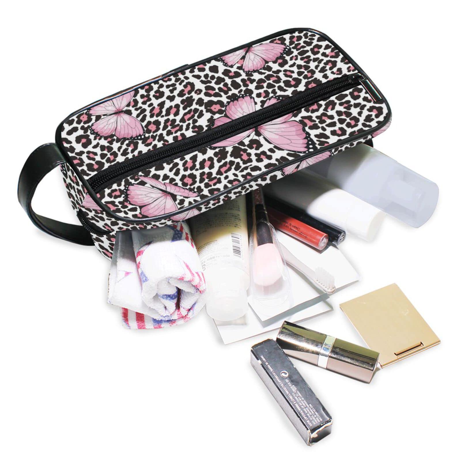 Waterproof Hanging Toiletry Bag for Travel & Gym - Pink Butterfly Leopard Cosmetic Organizer for Women & Men, Spacious Shower & Makeup Bag for Girls & Boys - Perfect for Vacation, Camping & Daily Use