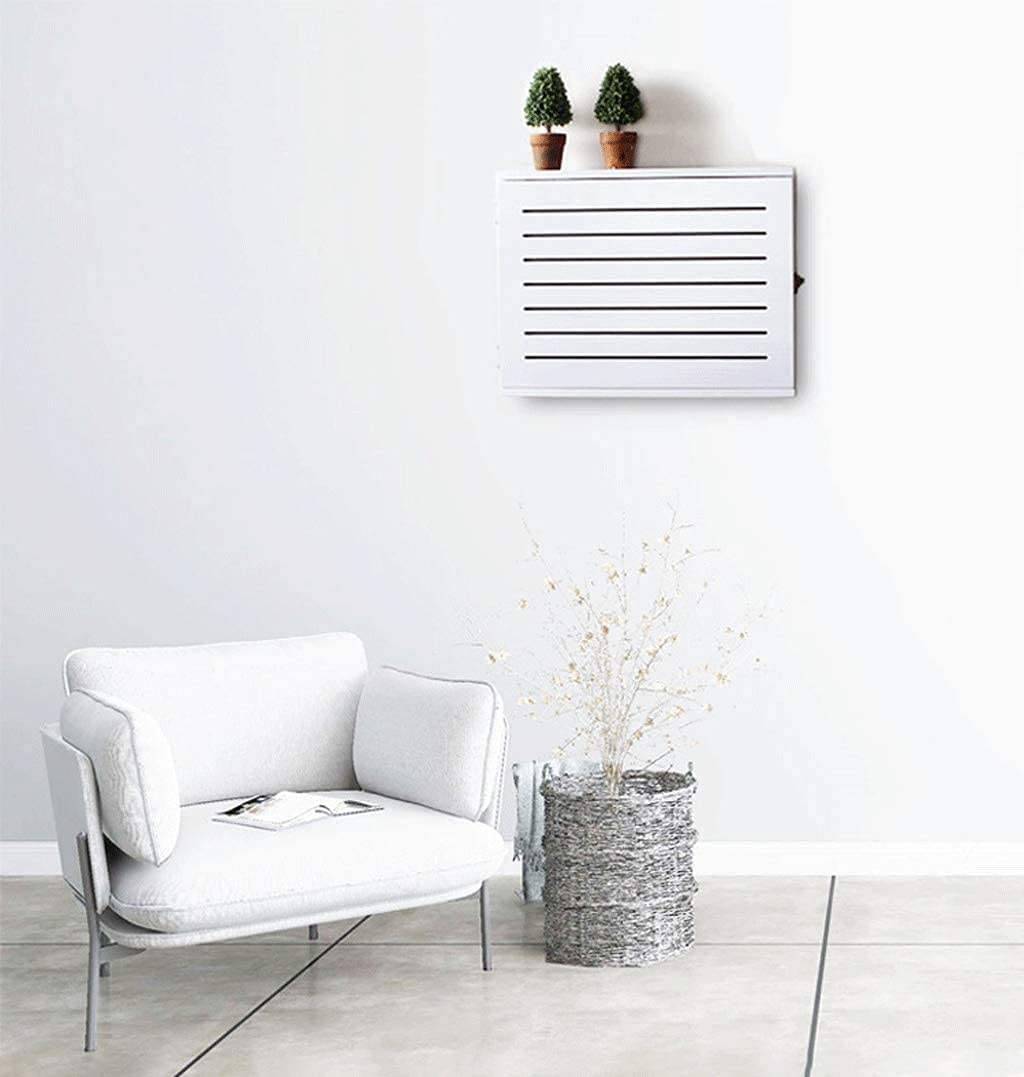 White Solid Wood WiFi Router Storage Box - Wall-Mounted Cable Organizer for Living Room, Set-Top Box Cover with Floating Shelf - Perfect for Home Office & Entertainment Center Organization
