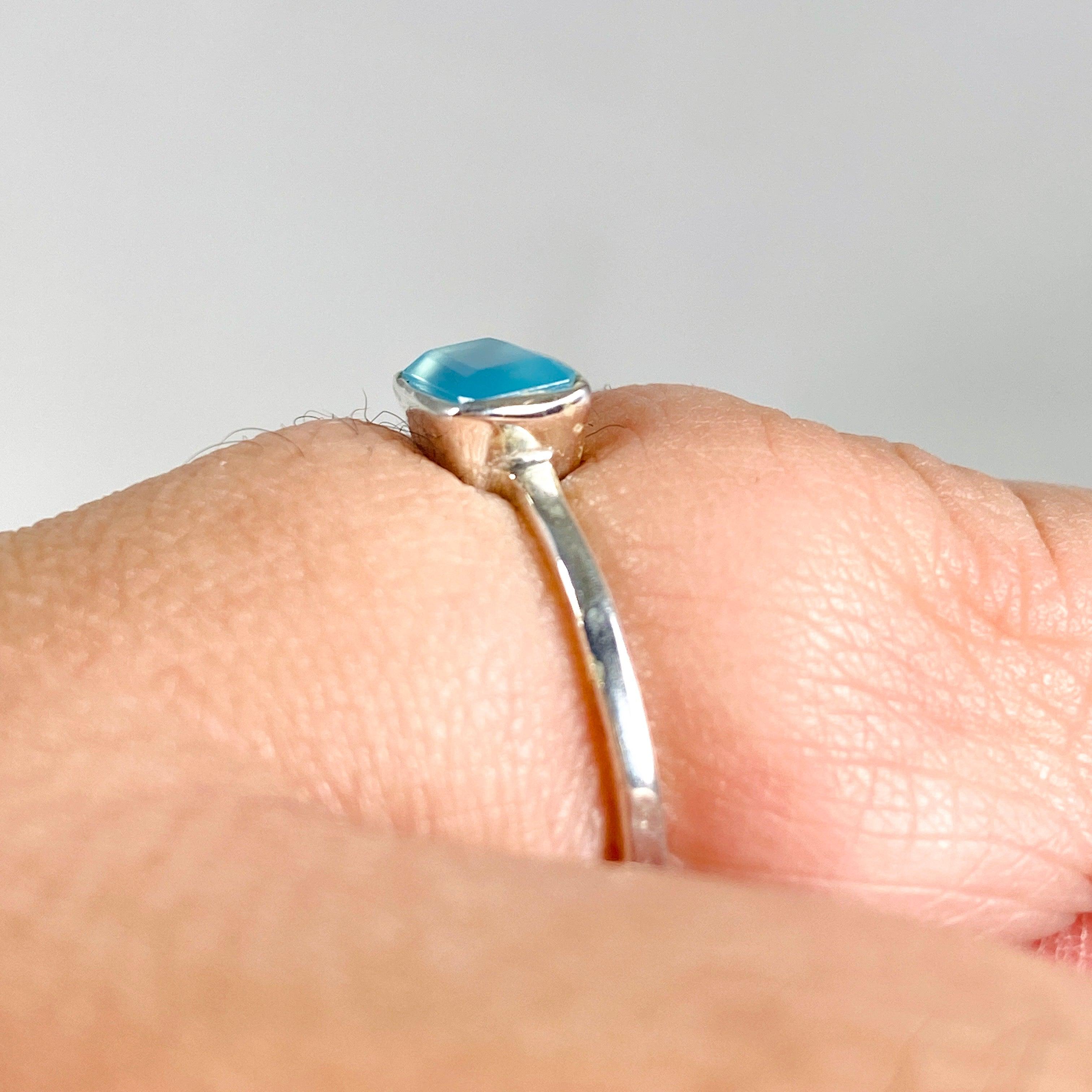 Blue Chalcedony Rectangular Faceted Fine Band Ring R3793 BC - Elegant Gemstone Jewelry for Women, Perfect for Weddings, Parties & Everyday Wear