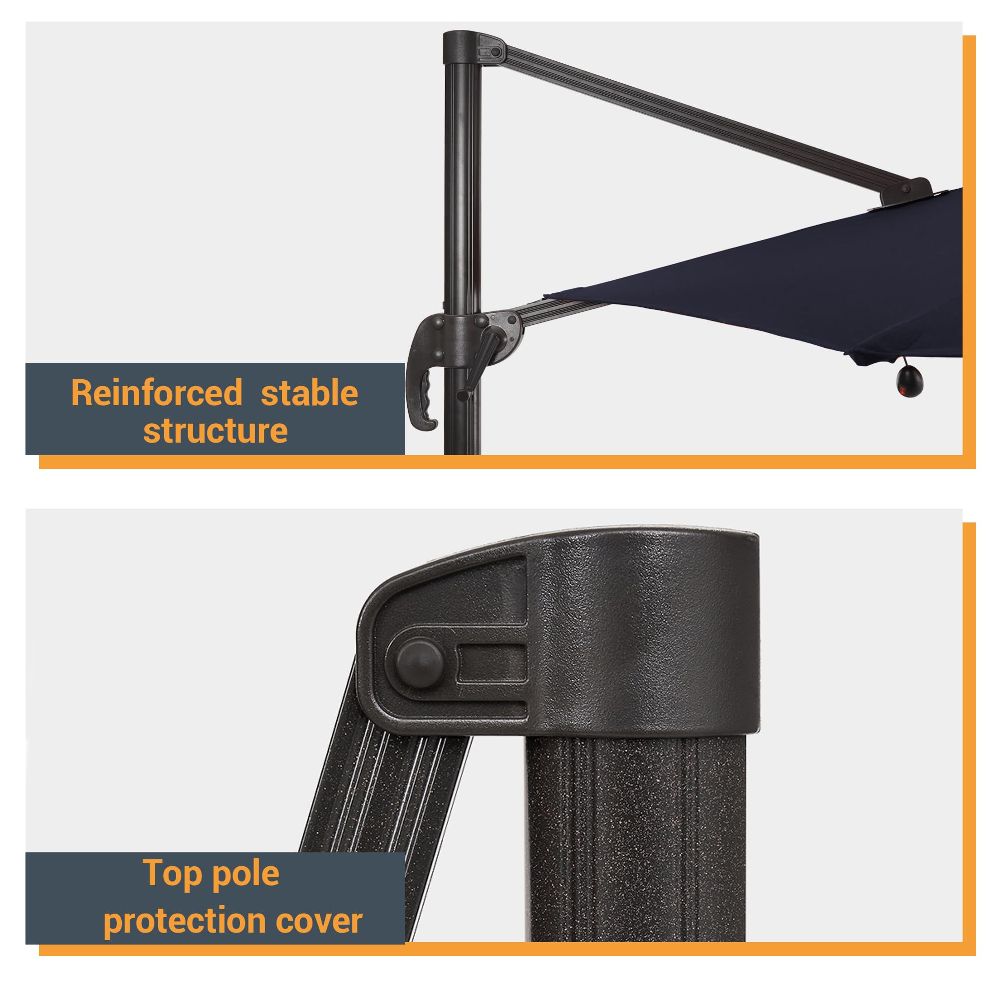 FLAME&SHADE 10x8FT Outdoor Cantilever Patio Umbrella with Solar LED Lights - 360° Rotating Aluminum Offset Square Sun Shade for Pool, Backyard, Garden - Perfect for Outdoor Dining, Lounging & Entertaining