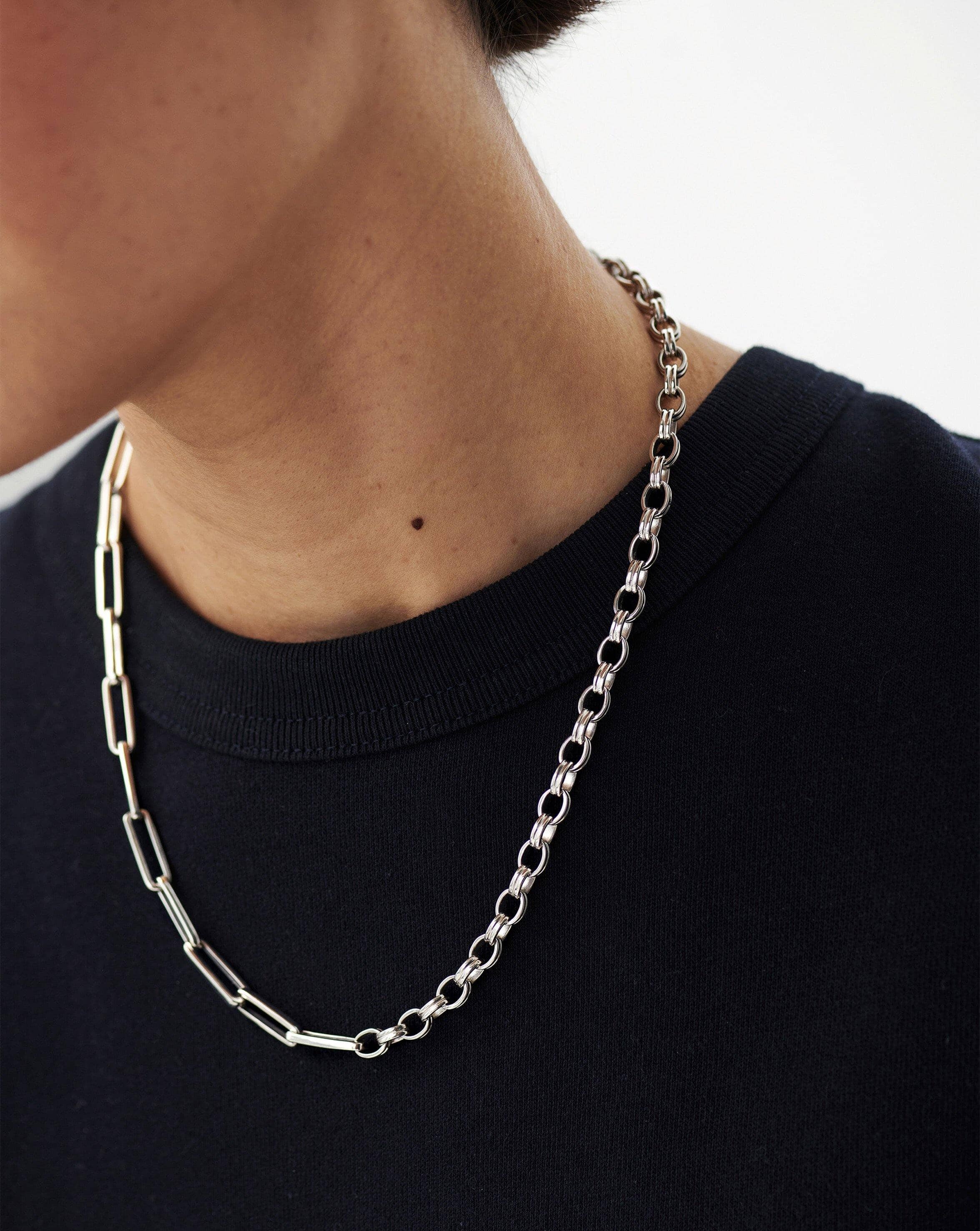 Deconstructed Axiom Chain Necklace - Silver Plated Stainless Steel Women's Jewelry for Layering & Everyday Wear