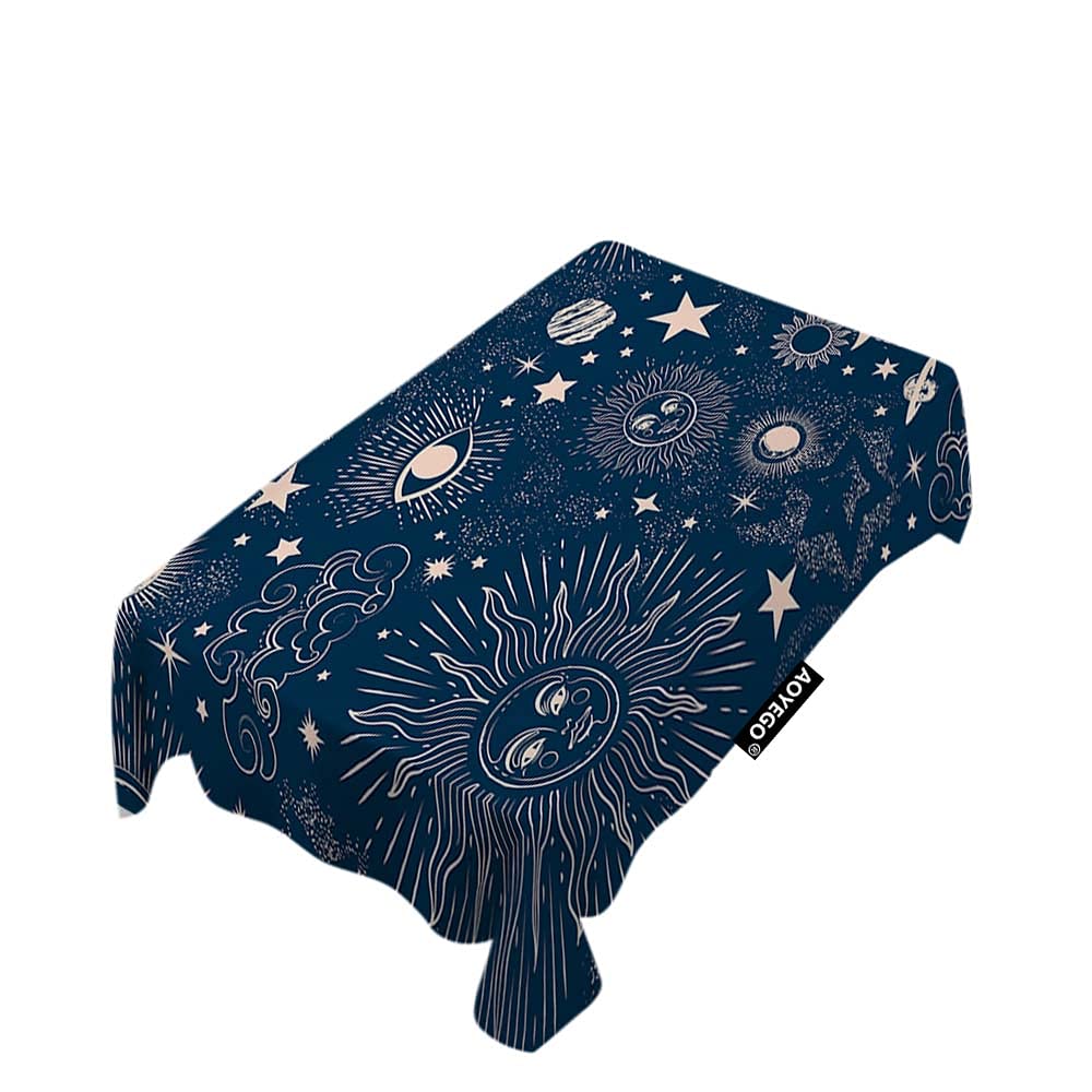 Galaxy Tablecloth Rectangle Sun Moon Stars Planet Space Theme 52x70 Inch Polyester Table Cover for Indoor Outdoor Home Decor, Party, Picnic, Wedding, Birthday Celebration - Perfect for Astronomy Lovers & Cosmic Themed Events
