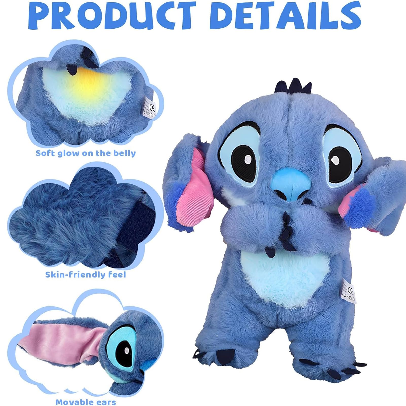 Stitch Plush Toy with Breathing Motion & Soothing Music - Soft Night Light for Babies, Kids Bedroom, Nursery Comfort & Sleep Aid - Cuddly Stitch Musical Comforter for Bedtime, Anxiety Relief & Relaxation