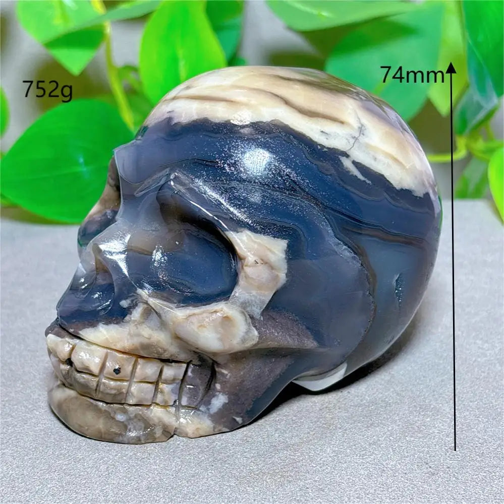 Volcano Agate Skull Crystal - Natural Stone Quartz Mineral for Halloween Decor, Spiritual Meditation, Energy Healing & Unique Handmade Gifts - Perfect for Home Altar, Yoga Space & Gothic Decorations