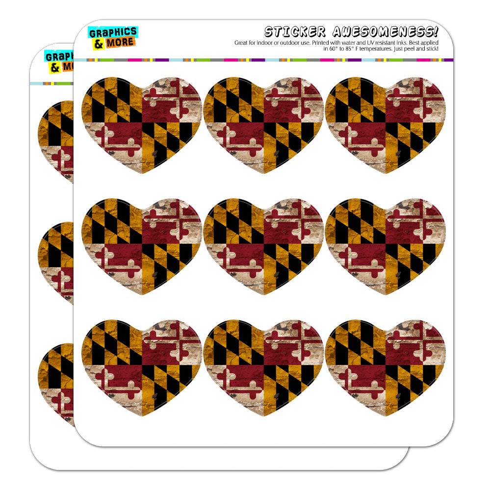 Vintage Rustic Distressed Maryland State Flag Heart-Shaped Stickers for Planners, Calendars, Scrapbooks & DIY Crafts - Perfect for Journaling, Memory Keeping & Home Decor