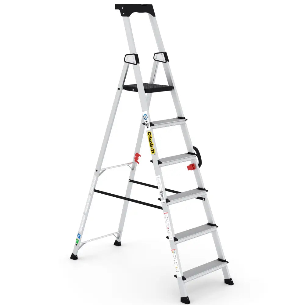 Climb It Professional Stepladder with Carry Handle - Lightweight Aluminum Ladder for Home & Office Use - Perfect for Painting, Shelving & DIY Projects