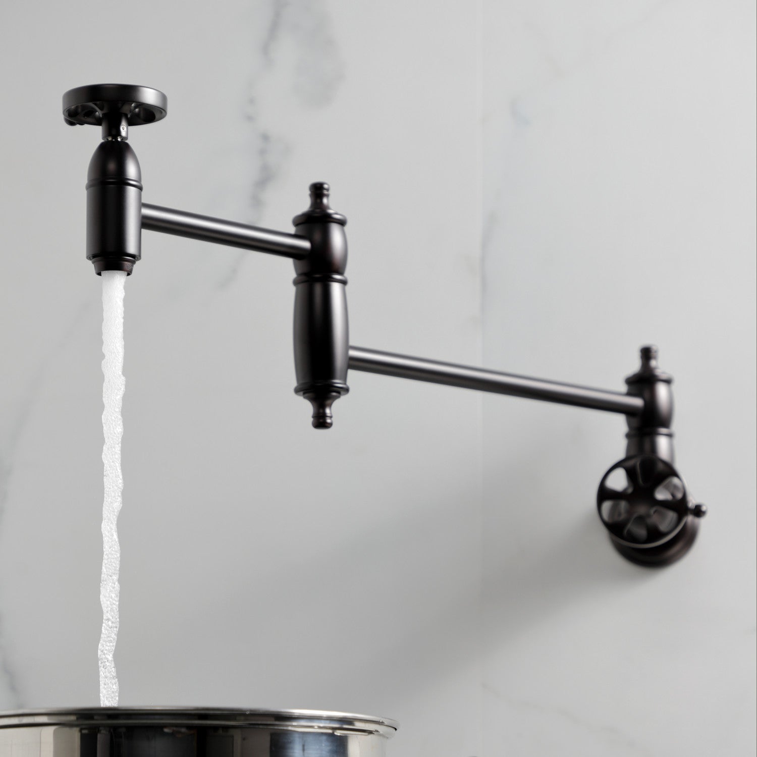 Belknap KS3105RX Oil Rubbed Bronze Wall Mounted Two Handle Pot Filler Faucet - Perfect for Kitchen Sink, Stove & Cooking Area