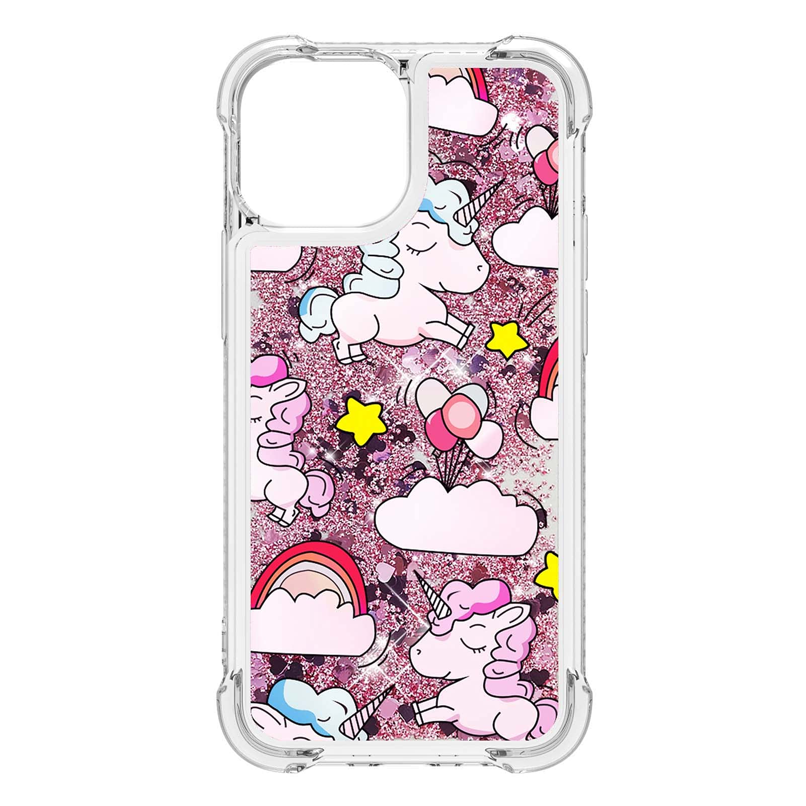OOPKINS Glitter Liquid Case for iPhone 13 Pro Max - Sparkle Floating Shiny Quicksand Clear Soft TPU Silicone Shockproof Protective Bumper Cover - Bling Cloud Unicorn Design - Perfect for Parties, Gifts & Everyday Use