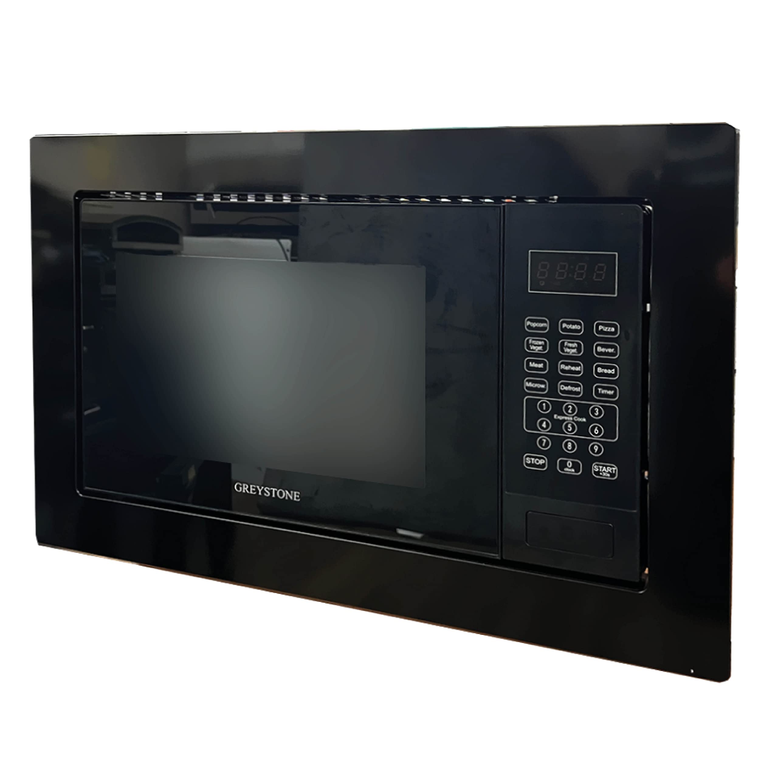 Greystone 0.9 Cu Ft Built-In Microwave Oven with Digital Touchpad & LED Display - Black Trim Kit Included - Perfect for Small Kitchens, Apartments, and RVs