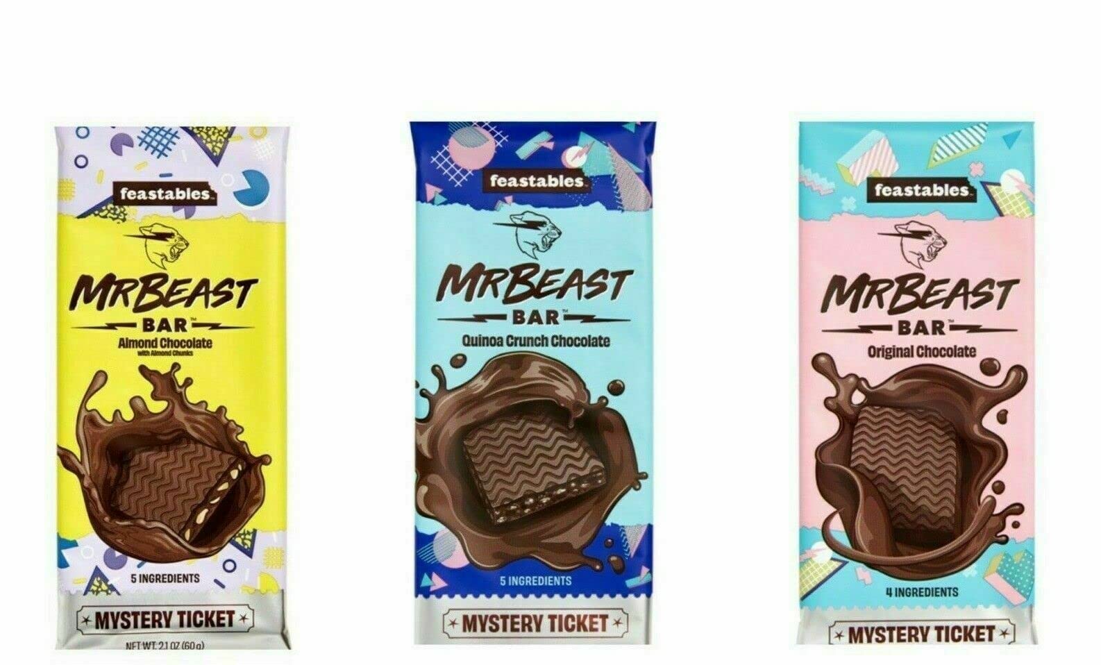 Beast Bar Quinoa Crunch Chocolate Bars - Almond Chocolate & Original Chocolate Feast Block [3-Pack, 2.1 Oz Each] | High-Protein Snack for Hiking, Gym Workouts & Healthy On-the-Go Energy