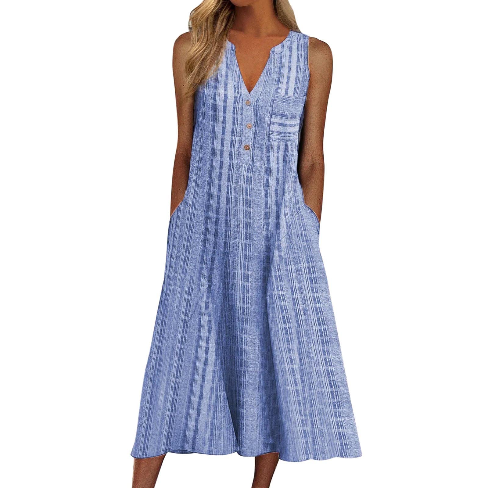 Women's Casual Summer Dress - Gradient Print V-Neck Sleeveless Loose Beach Dress | Perfect for Vacation, Holiday & Outdoor Parties