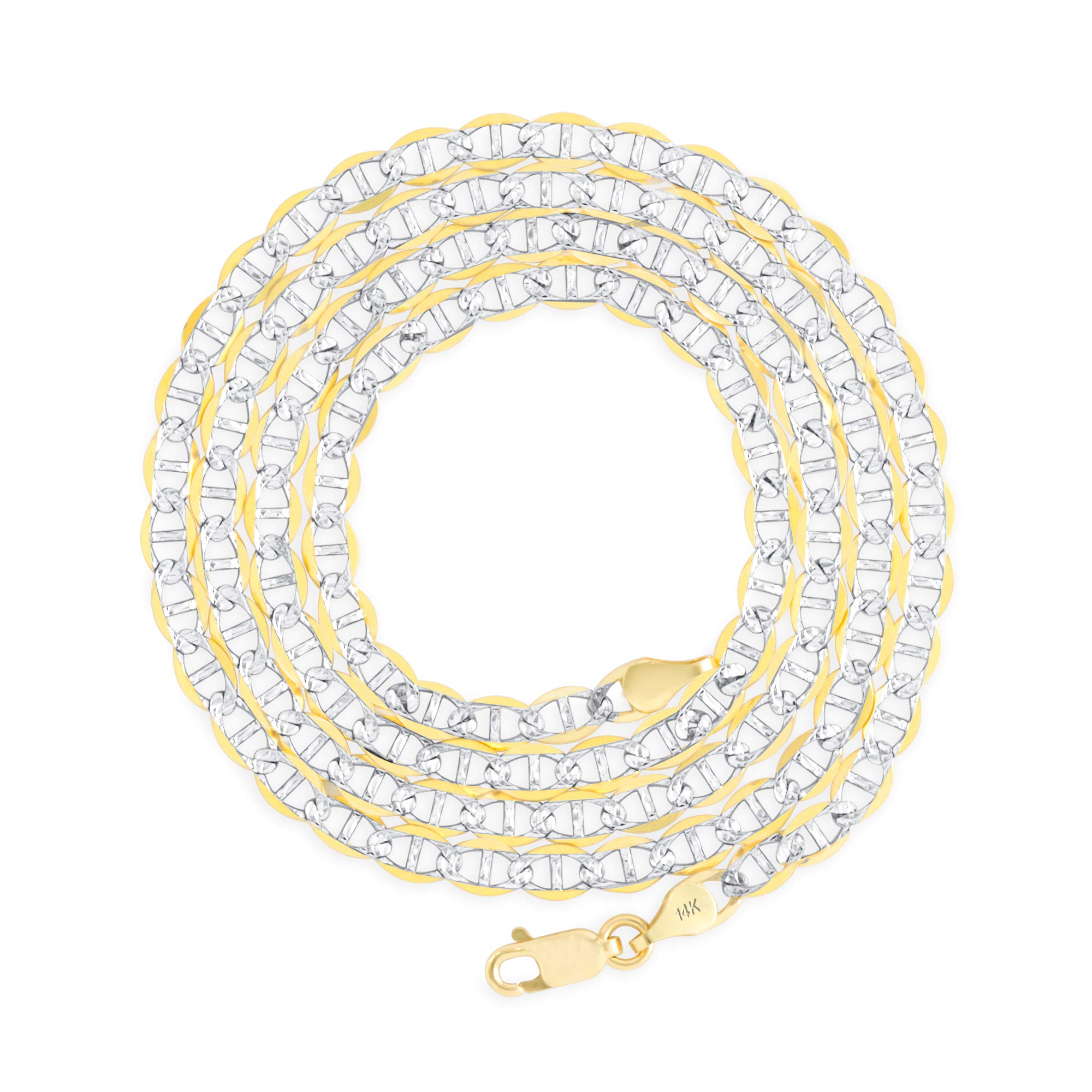 14K Real Yellow Gold Solid Mariner 4mm Anchor Chain Pave Diamond Cut Bracelet (7