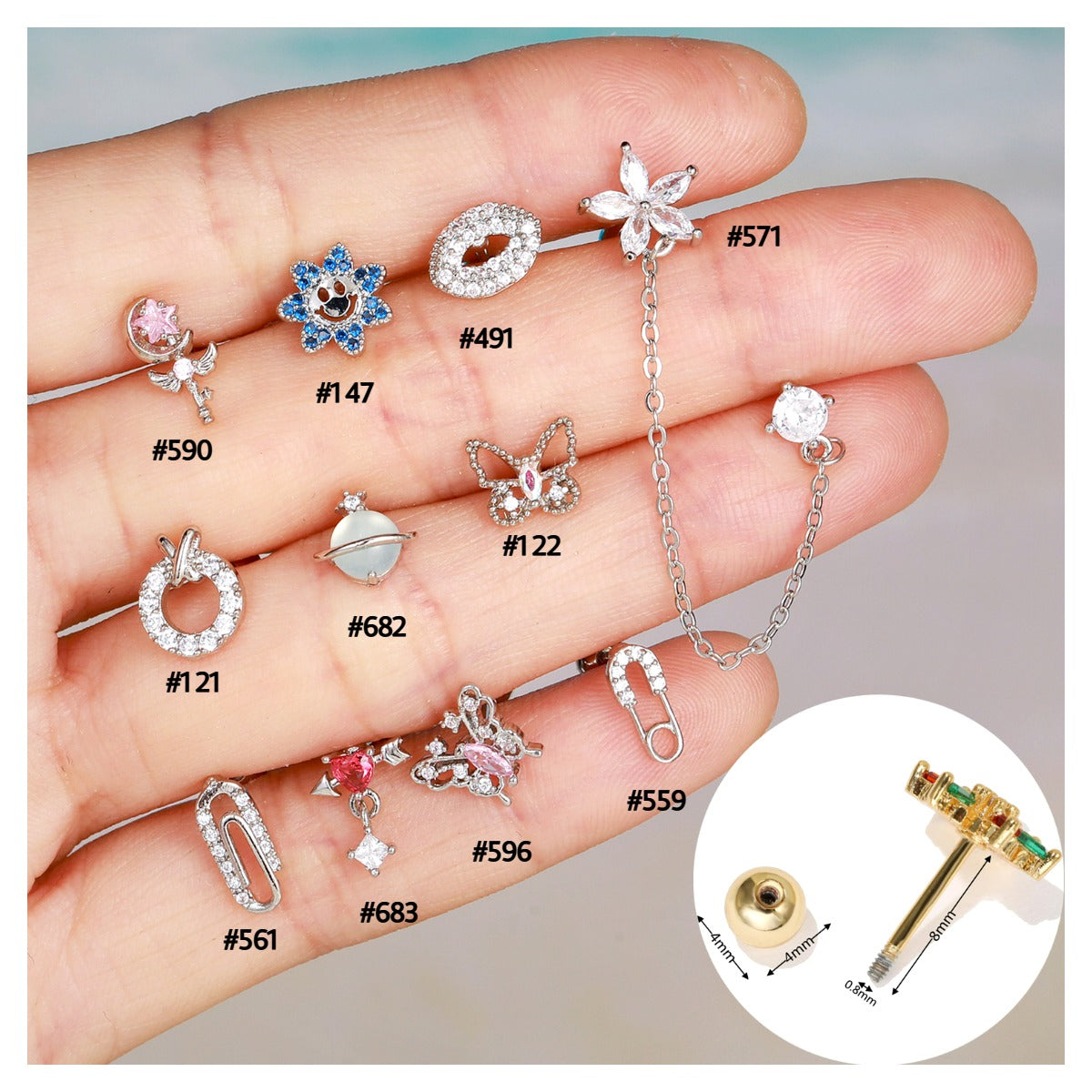 20G Cute Face Safety Pin Conch Stud Earrings for Women | Hypoallergenic Stainless Steel Cartilage Piercing Jewelry | Perfect for Daily Wear, Parties & Gifts (EGD0590)
