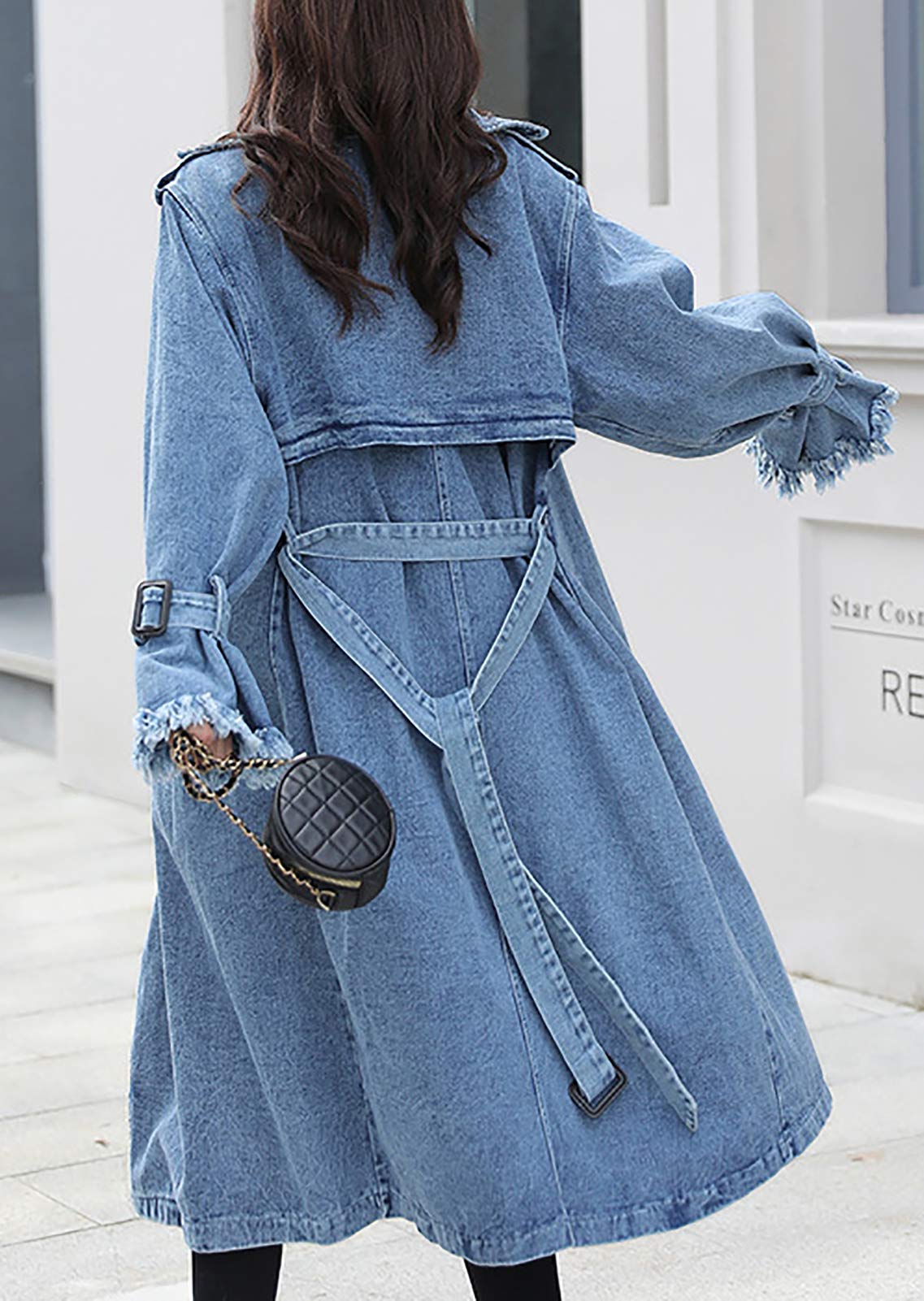 Stylish Women's Long Denim Jacket with Belt - Oversized Button Down Trench Coat for Spring - Casual Long Sleeve Jean Jacket for Everyday Wear, Date Night & Outdoor Activities