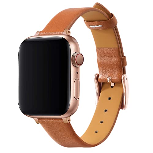 GONWEN Slim Genuine Leather Bands for Apple Watch 38mm 40mm 42mm 44mm - Women's Replacement Strap Compatible with iWatch SE Series 6/5/4/3/2/1 - Perfect for Workouts, Office & Everyday Wear