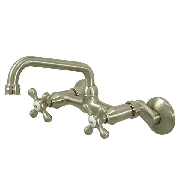 Stainless Steel Double Handle Wall Mount Kitchen Faucet - High Arc Brushed Nickel Sink Faucet for Modern Farmhouse & Commercial Kitchens