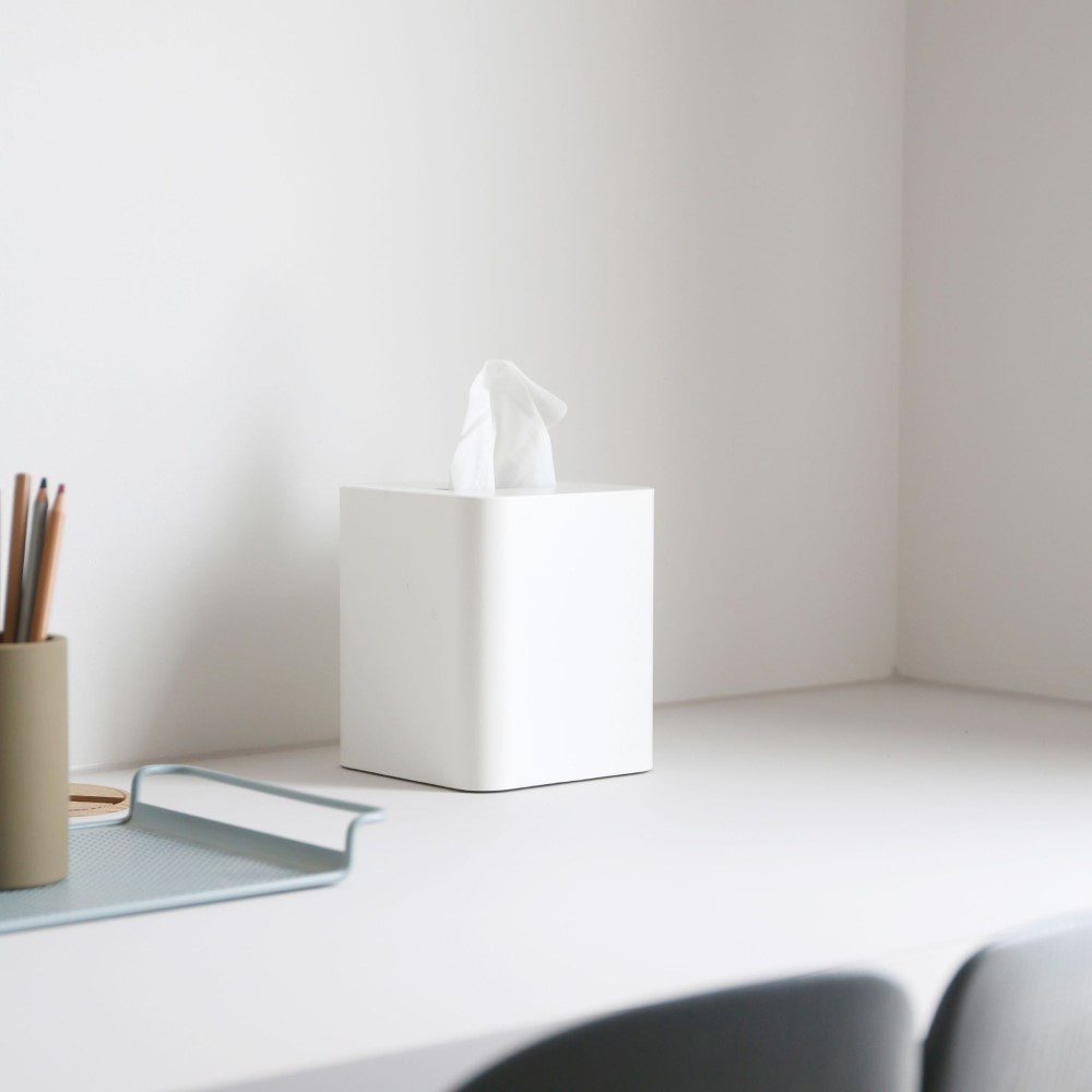 Square Tissue Box with Metal Lid - White & White | Modern Home Decor for Living Room, Bathroom & Office | Stylish & Functional Tissue Holder