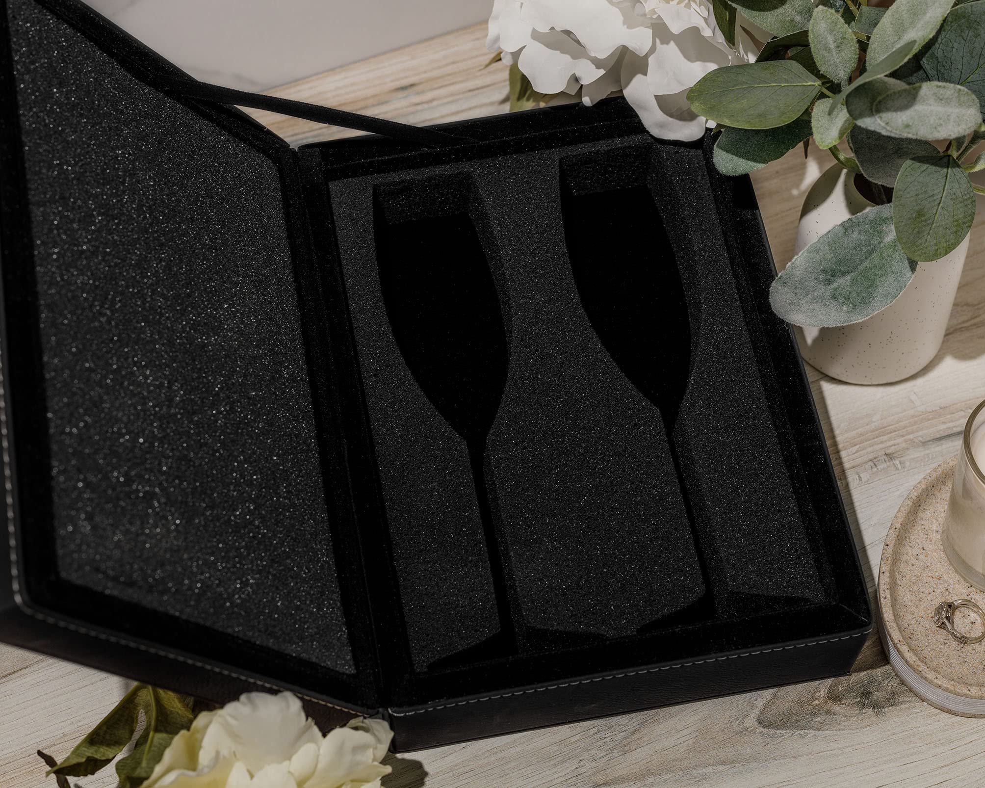 Personalized Mr and Mrs Wedding Champagne Flutes Set - Elegant Anniversary Toasting Glasses for Couples with Keepsake Box (Hibiscus Design, Standard Stem) - Perfect for Wedding Receptions, Anniversaries, and Romantic Celebrations
