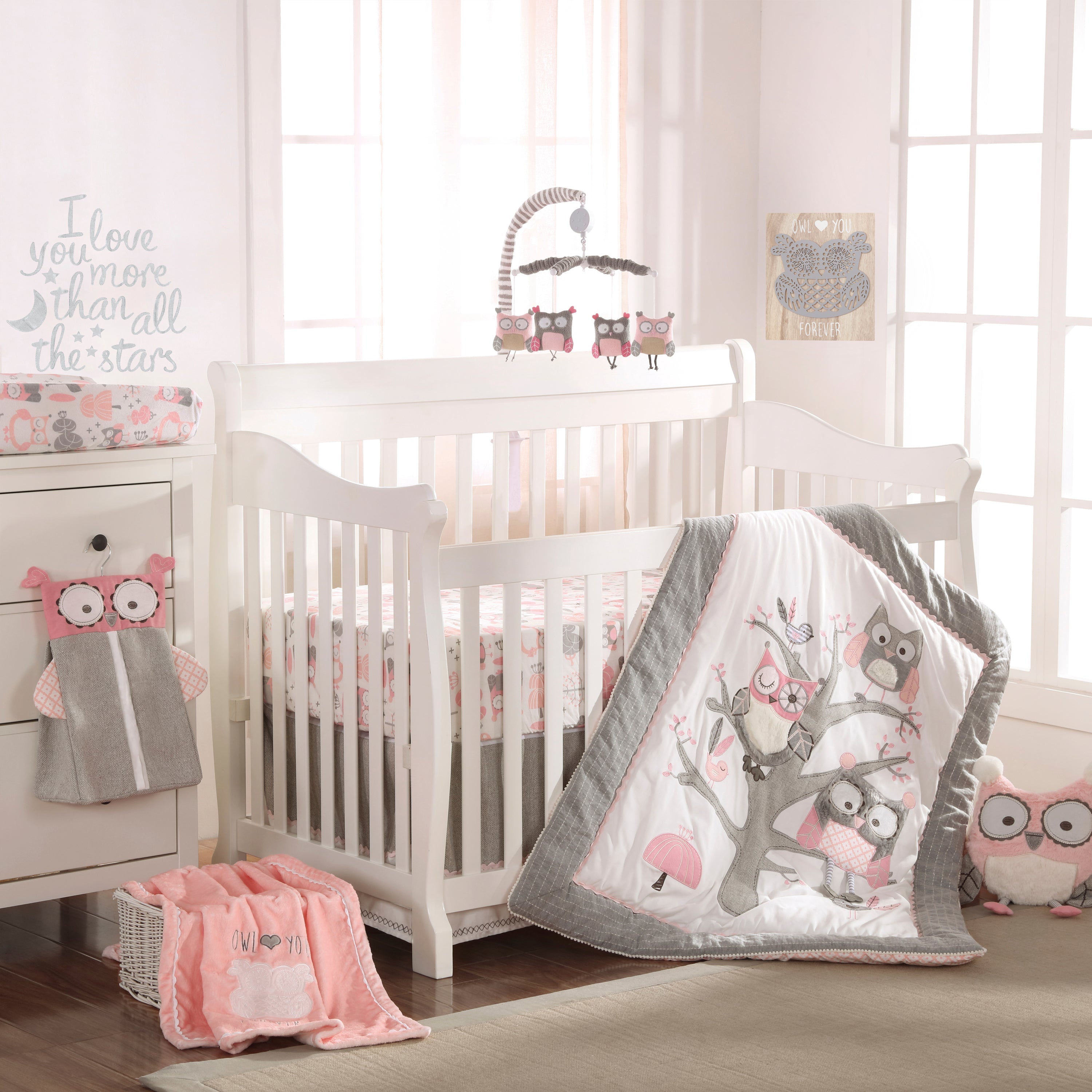 Night Owl 5-Piece Crib Bedding Set - Soft Baby Crib Sheets, Fitted Crib Skirt, and Cozy Nursery Bedding for Boys & Girls | Perfect for Newborns, Infants & Toddlers | Nursery Decor & Baby Shower Gift