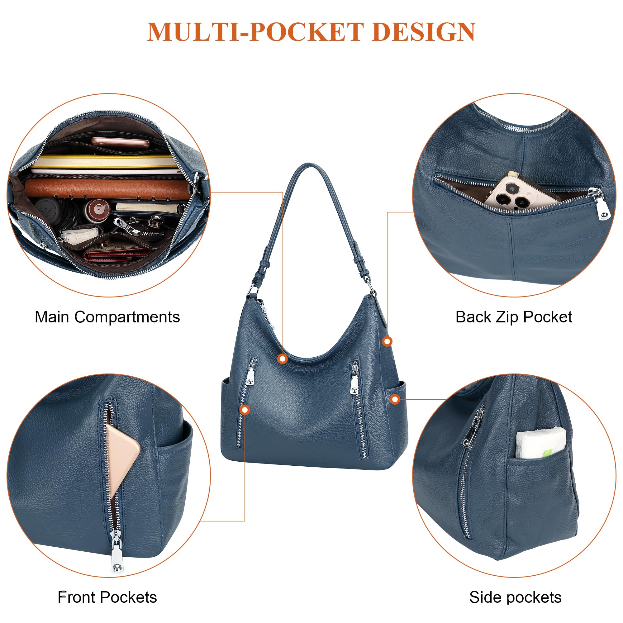 Genuine Leather Hobo Shoulder Bag for Women - Stylish Crossbody Purse with Medium Size - Perfect for Work, Travel & Everyday Use