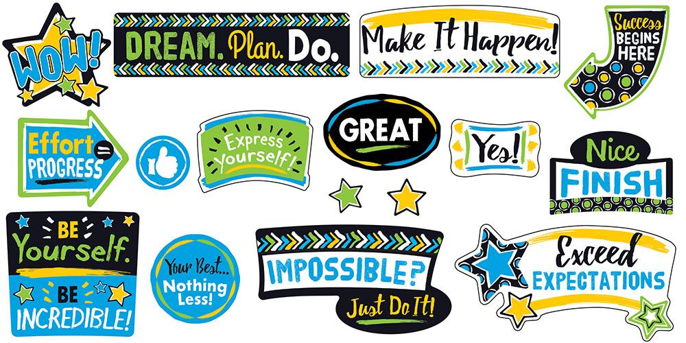 Bold Strokes Phrases Bulletin Board Set - Inspirational Classroom Decor for Teachers & Students - Perfect for School, Office & Home Learning Spaces