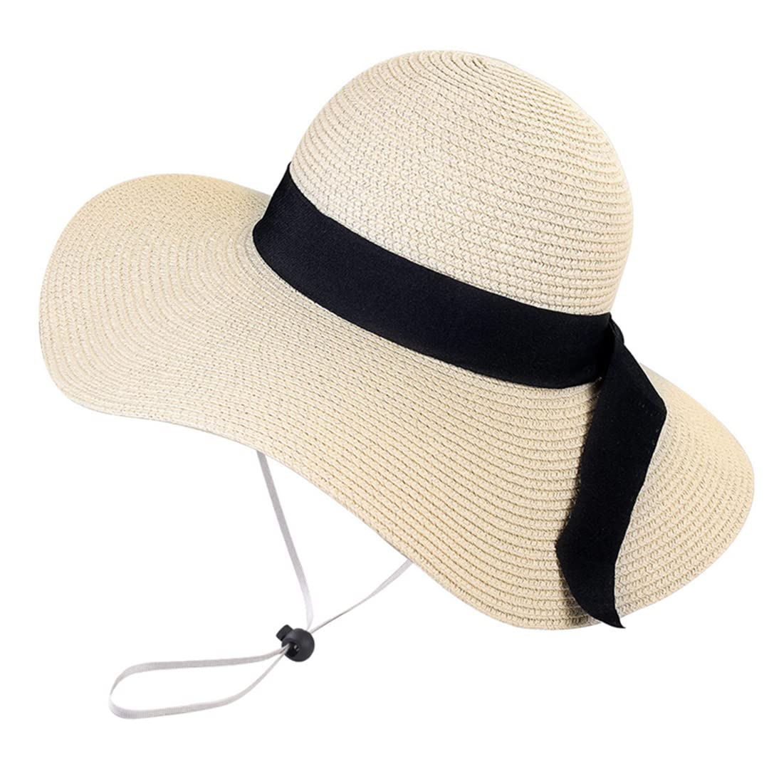 Women's Large Brim Straw Beach Hat - Foldable & Rollable Floppy Sun Hat for Summer Vacation, Pool Party, and Outdoor Activities