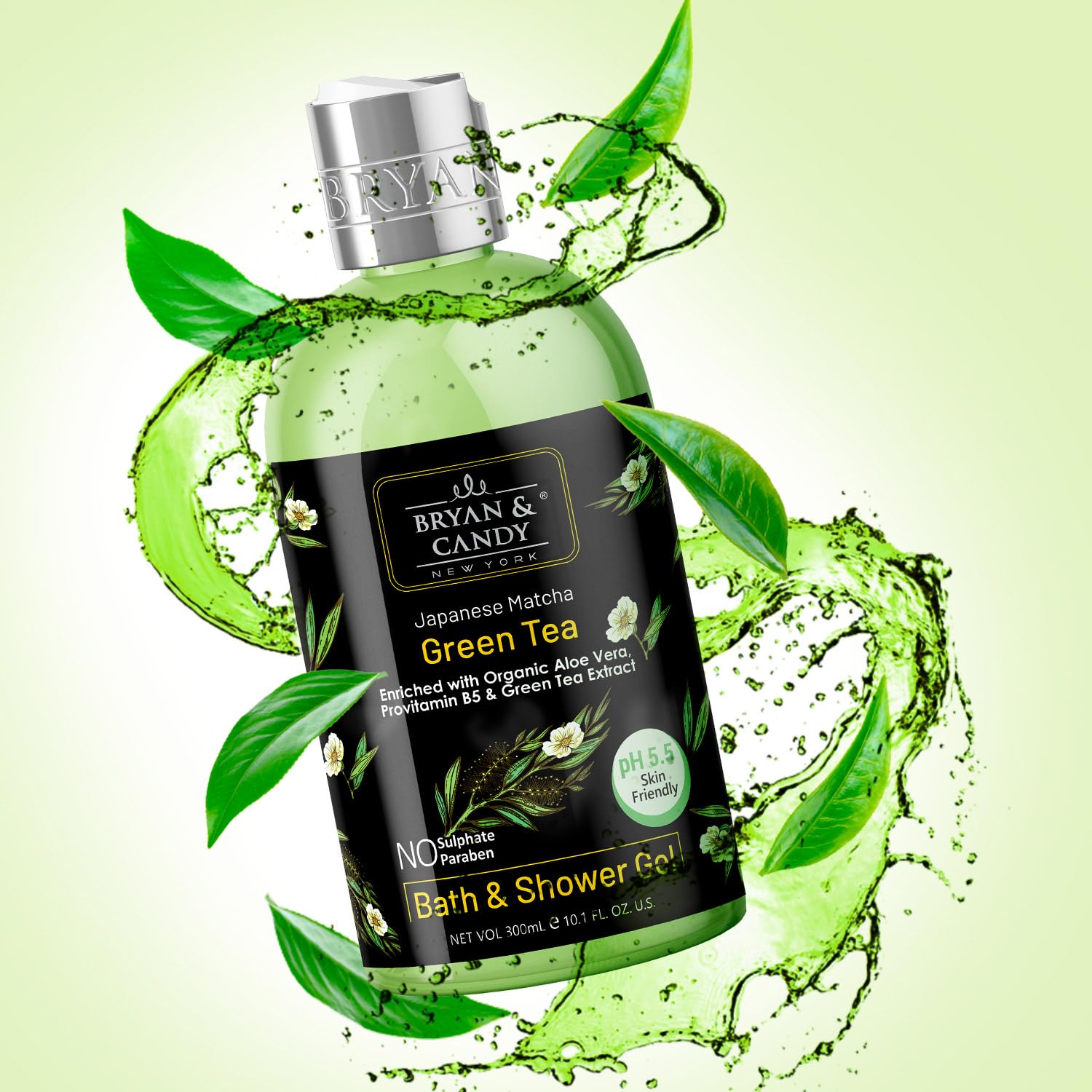 Bryan & Candy Green Tea & Aloe Vera Shower Gel (300ml) - Gentle Moisturizing Body Wash for Soft Skin | Refreshing Daily Cleanser for Dry & Sensitive Skin | Perfect for Morning Energy Boost & Nighttime Relaxation