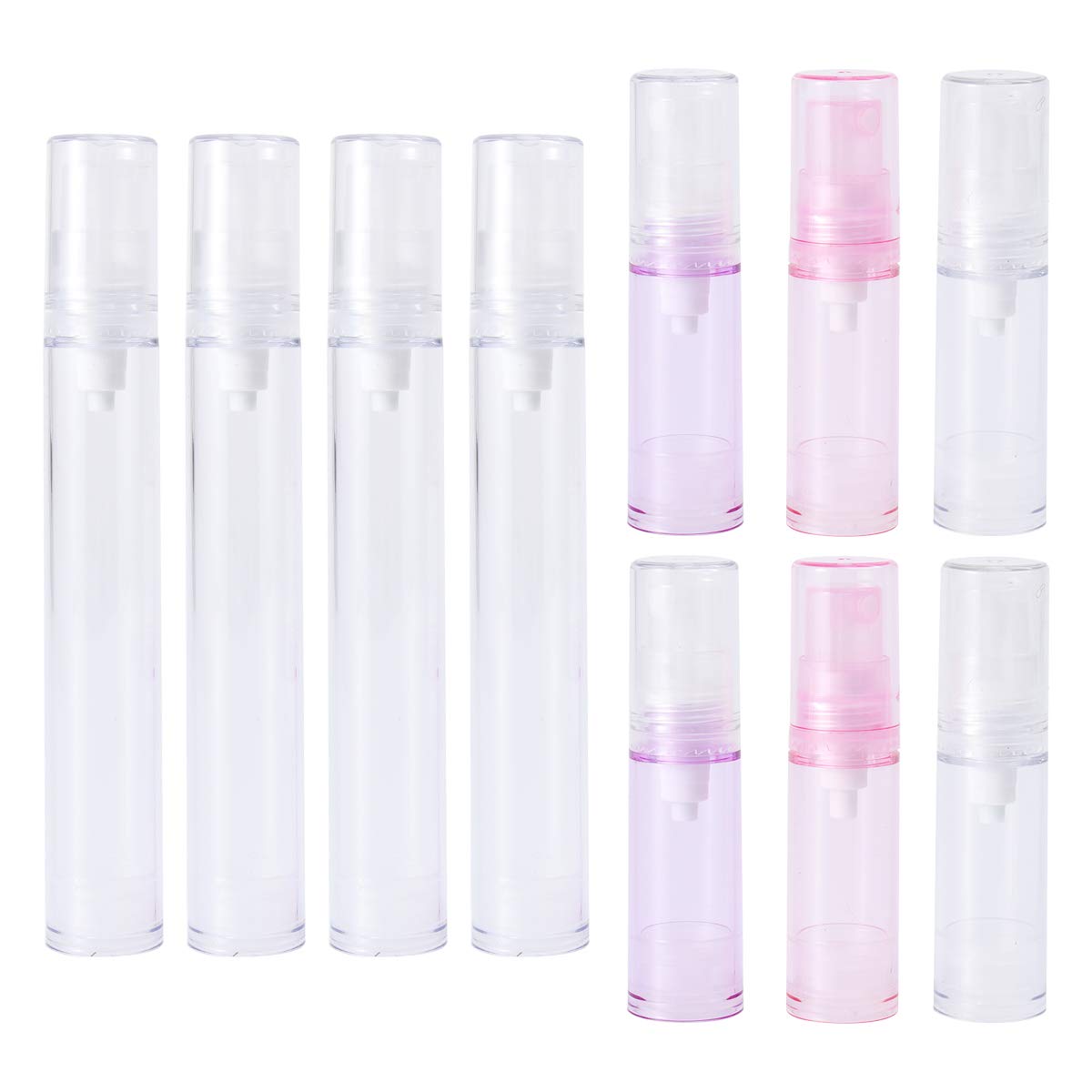 DOITOOL 10-Piece Plastic Pump Dispenser Bottle Set - 6pcs 5ml & 4pcs 15ml Refillable Vacuum Lotion Bottles with Sprayers (Assorted Colors) - Perfect for Travel, Cosmetics, Skincare & DIY Beauty Products