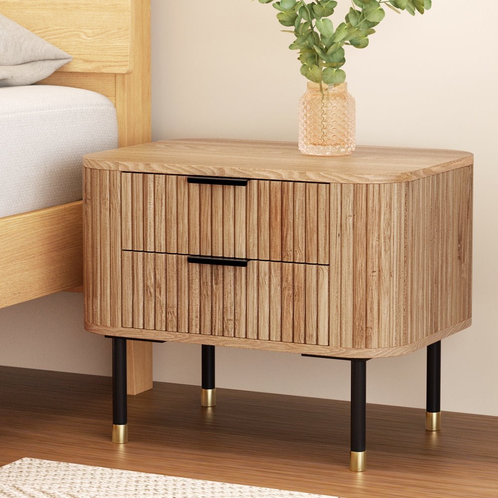 Premium Paulownia Wood Nightstand with 2 Drawers - Solid Pine Frame - Modern Bedroom Furniture for Small Spaces & Apartment Living
