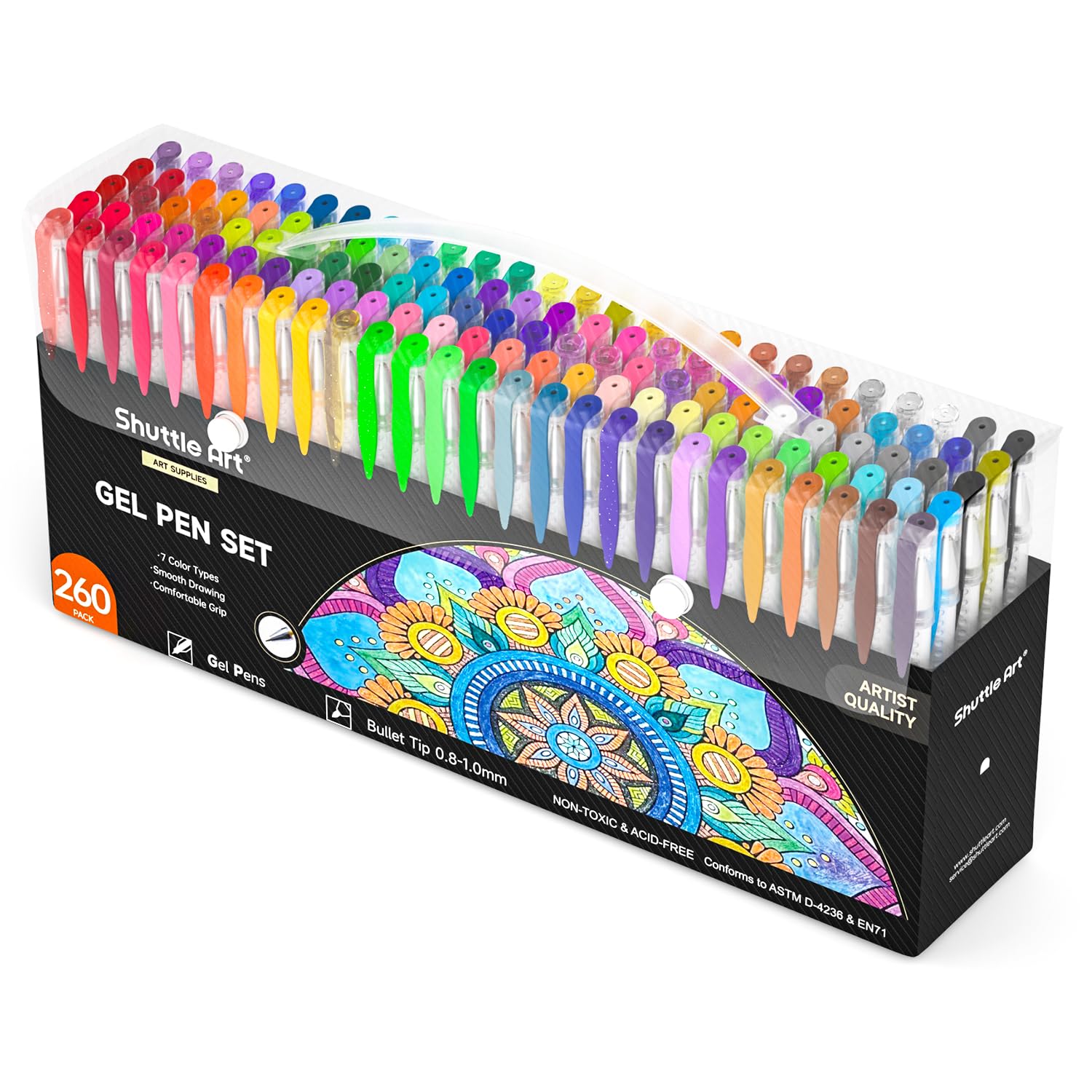 Shuttle Art 260 Pack Gel Pens Set - 130 Vibrant Colors with 130 Refills for Adult Coloring Books, Drawing, Crafts, Scrapbooking & Journaling | Perfect for Artists, Students & DIY Enthusiasts
