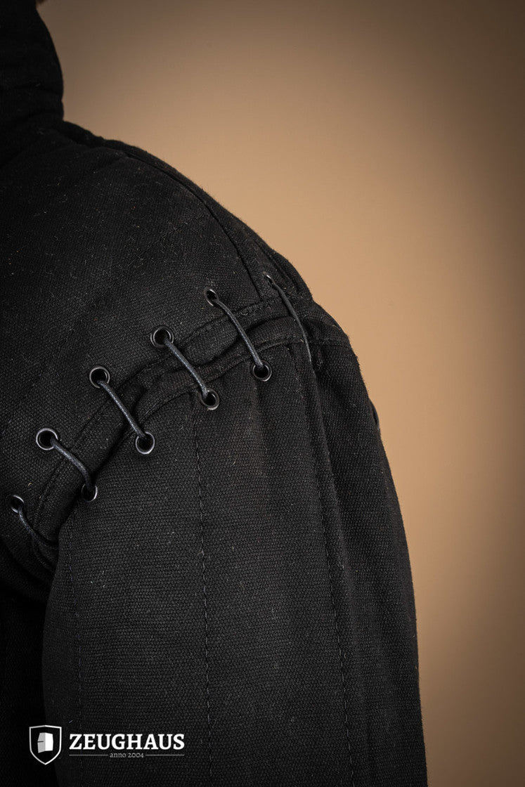 Medieval Gambeson Armor with Detachable Laced Sleeves - Black Historical Battle Reenactment Costume for LARP, Cosplay & Renaissance Fairs