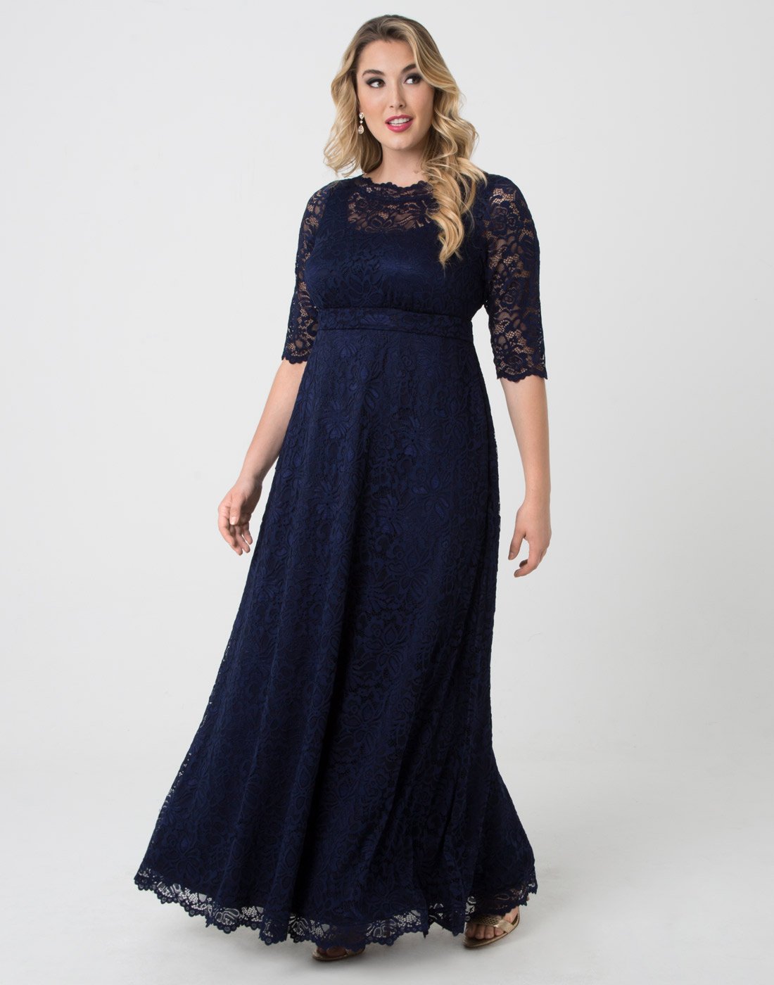 Kiyonna Women’s Plus Size Leona Lace Gown - Elegant Maxi Dress for Formal Evening, Wedding Guest & Special Occasions with Side Pockets | Perfect for Prom, Ball, Cocktail Party & Black Tie Events