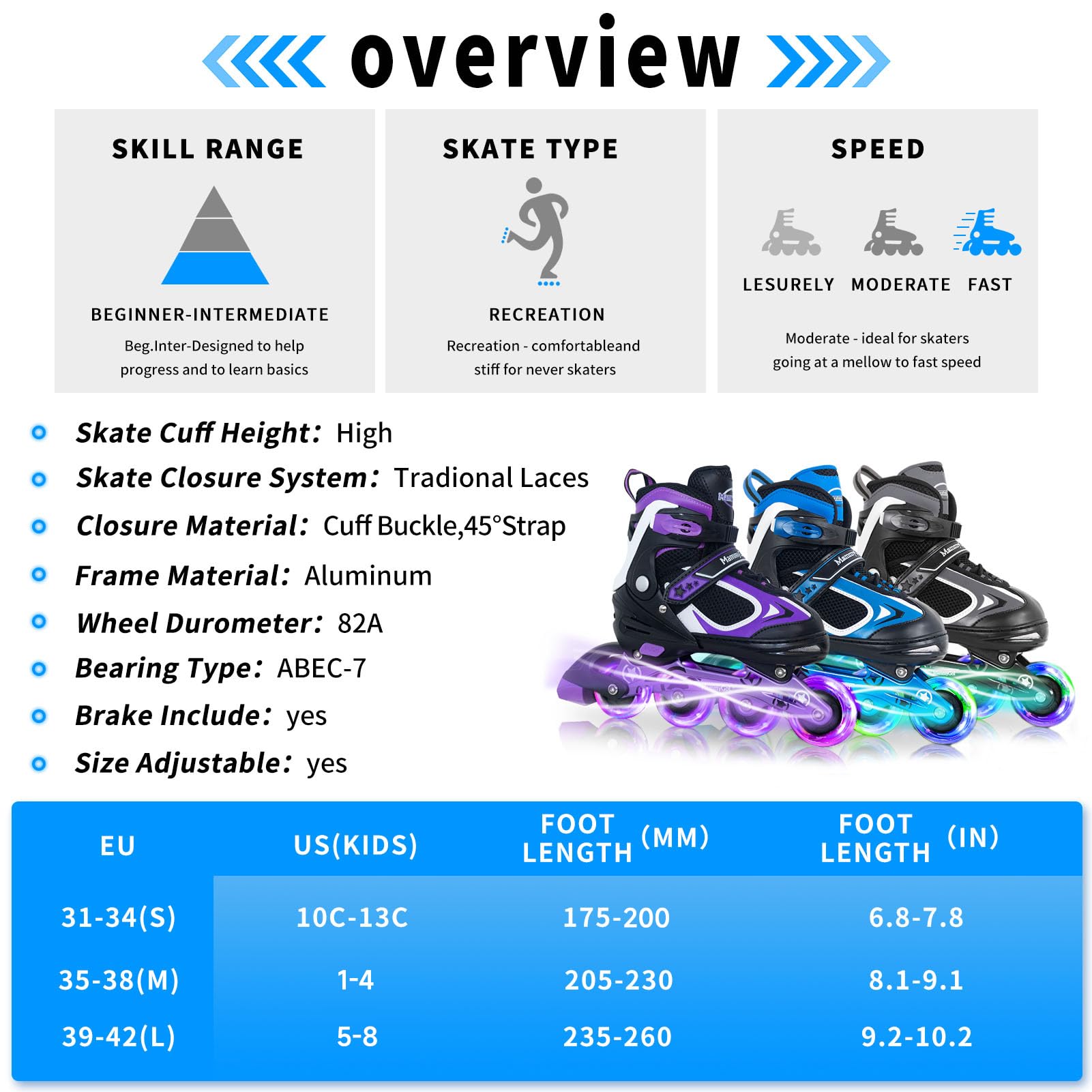 **MammyGol Adjustable Kids Inline Skates with LED Light-Up Wheels - Perfect for Boys & Girls - Ideal for Outdoor Play, Roller Rinks & Birthday Gifts**