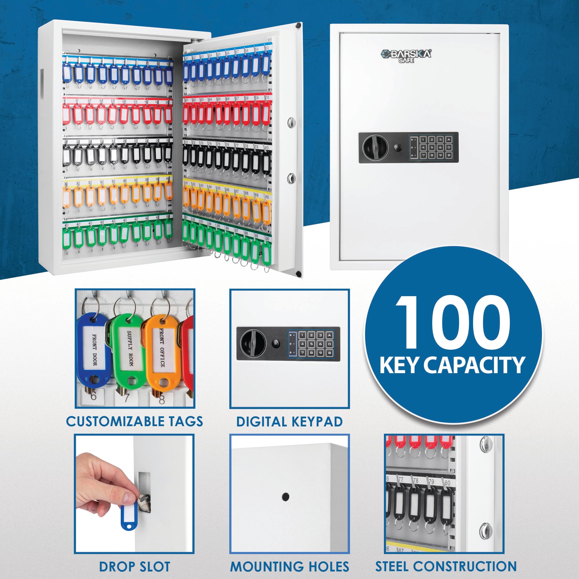 Barska Digital Electronic Keypad Wall Mount Key Safe Cabinet - Adjustable Shelves & Deposit Slot for Key Storage & Organization | Home, Office & Vacation Rental Security Solution