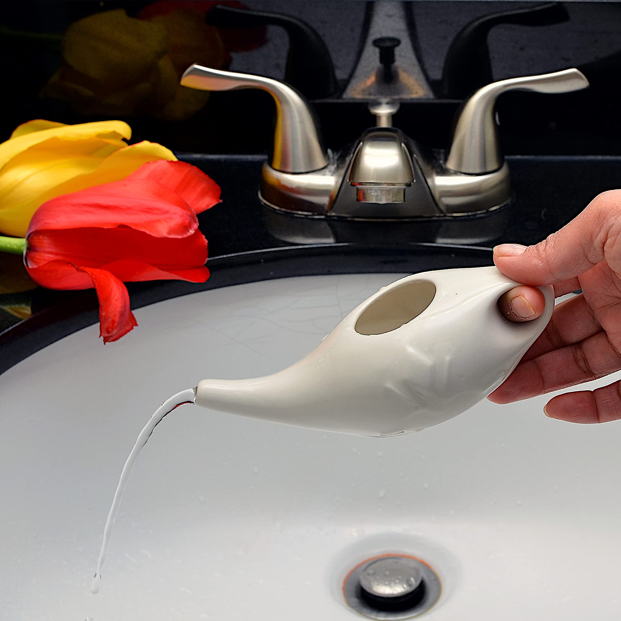 Ceramic Neti Pot for Nasal Irrigation - Sinus Rinse & Allergy Relief - Microwave & Dishwasher Safe - Perfect for Cold, Flu & Allergy Season - BPA-Free Nasal Cleansing Kit for Adults & Kids