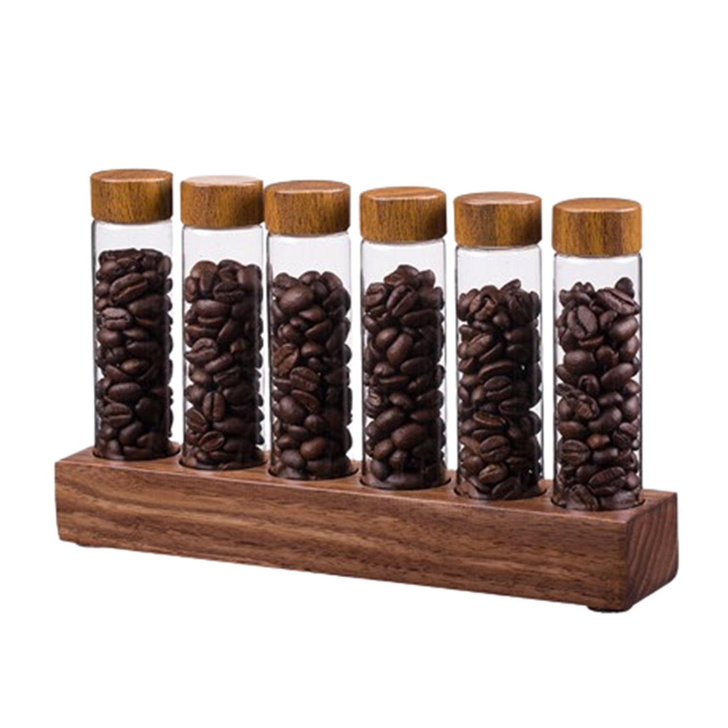 Premium I.XXI Coffee Bean Tube Display Set - 6 Pack with Stand | Perfect for Coffee Shops, Cafés & Home Baristas | Showcase & Organize Coffee Beans in Style