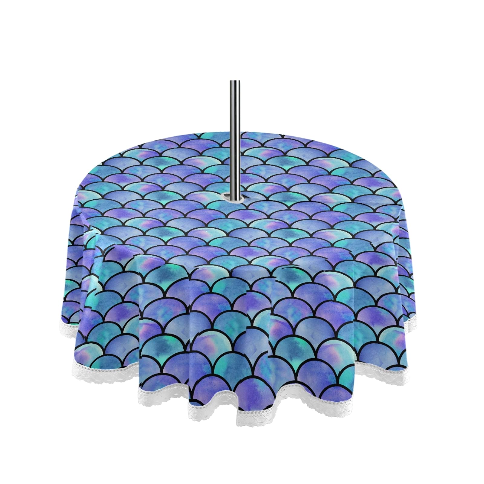 Rainbow Mermaid Scales Outdoor Tablecloth with Umbrella Hole & Zipper - Waterproof Picnic Table Cover for Spring Summer - Machine Washable for Backyard Party, Garden, Patio Decor - Perfect for Outdoor Dining & BBQ Gatherings