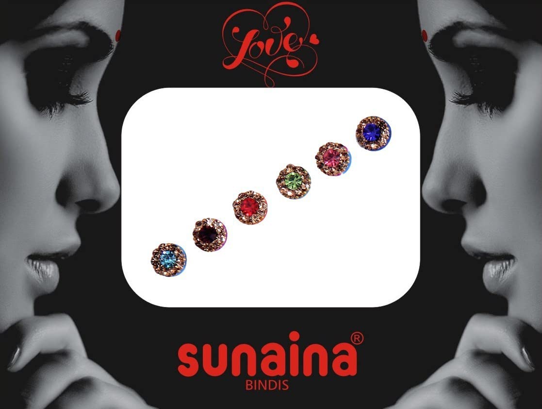 SUNAINA New Love Collection Small Round Multicolor Bindis for Forehead - Stylish Indian Traditional Jewelry for Weddings, Parties & Festivals