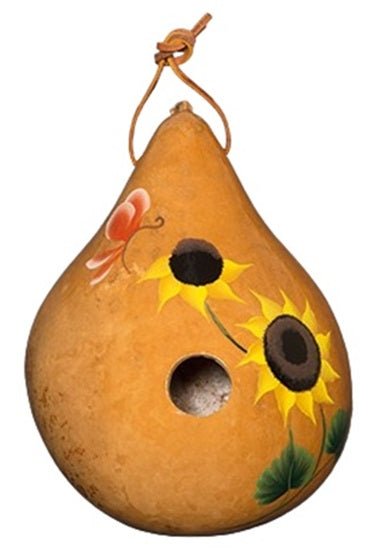 Amish Handmade & Hand Painted Sunflower Birdhouse - Natural Gourd Bird Feeder for Garden, Patio & Outdoor Decor | Perfect Summer Gift for Bird Lovers