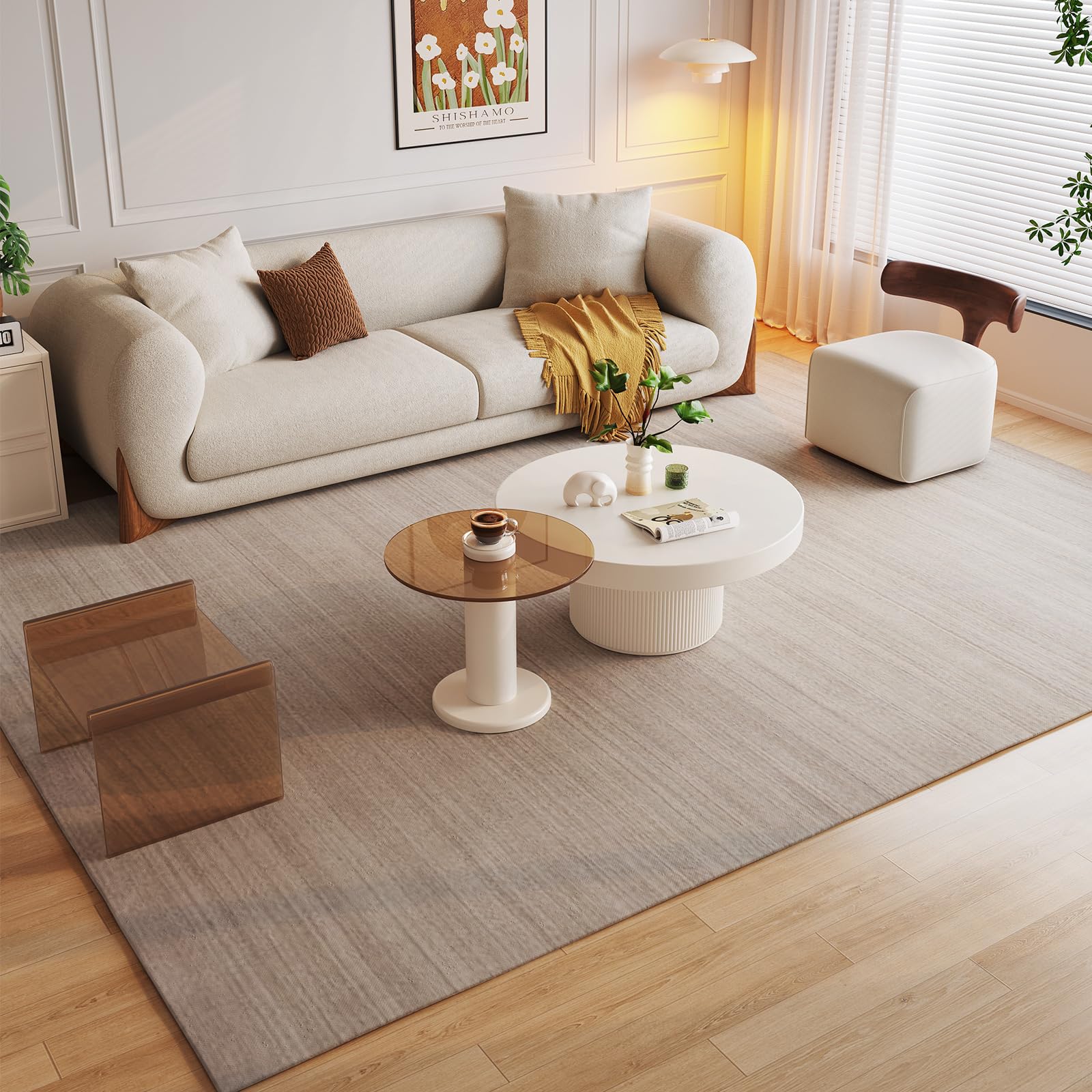 Modern 2-in-1 Round Nested Coffee Table Set - Creamy White Coffee Table with Tempered Glass Side Table - Space-Saving End Tables for Living Room, Bedroom & Small Spaces - Perfect for Coffee Time, Reading Nook & Home Decor