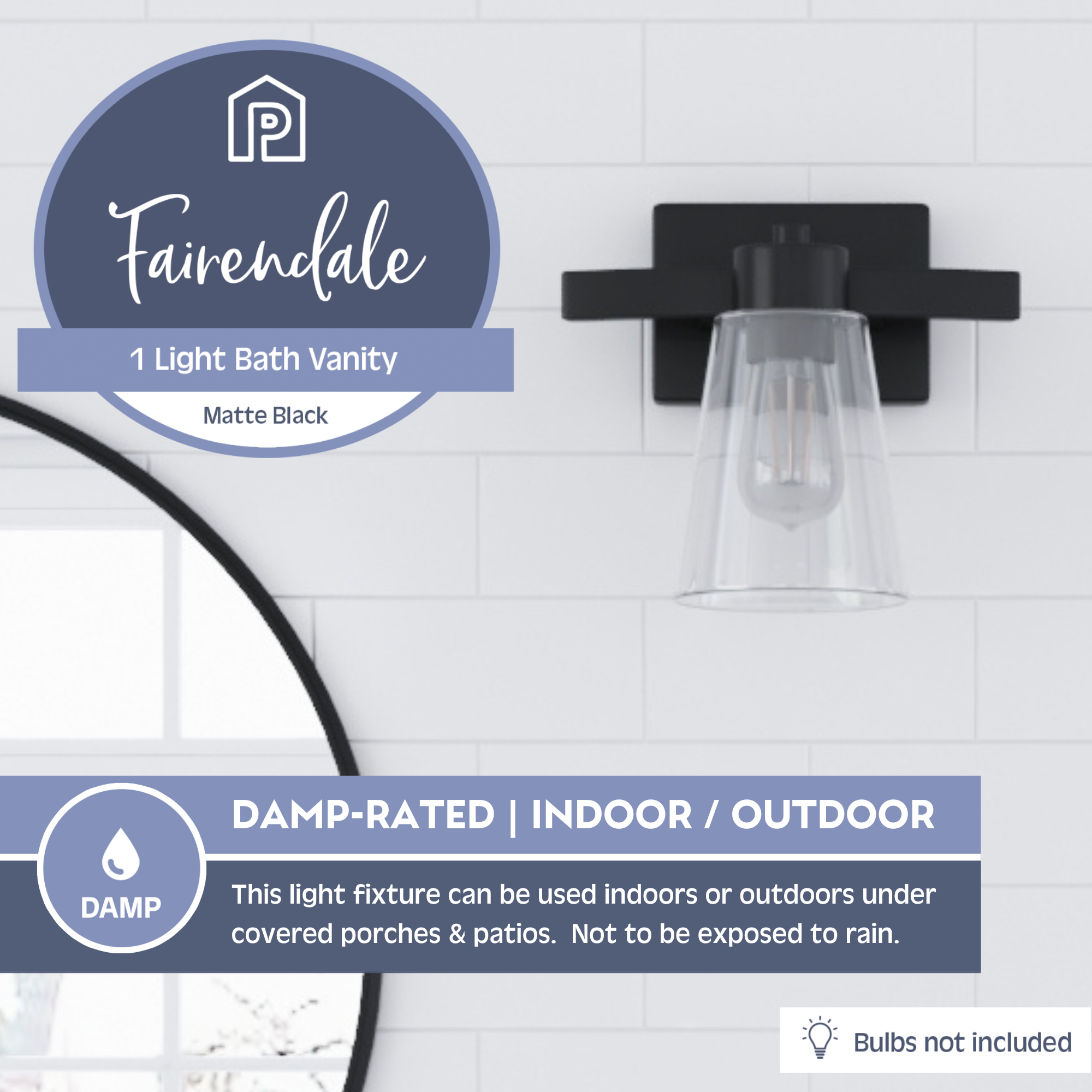 Fairendale Matte Black Vanity Light with Clear Glass Shade - Single Light Bathroom Sconce for Mirror Lighting, Powder Room & Dressing Area