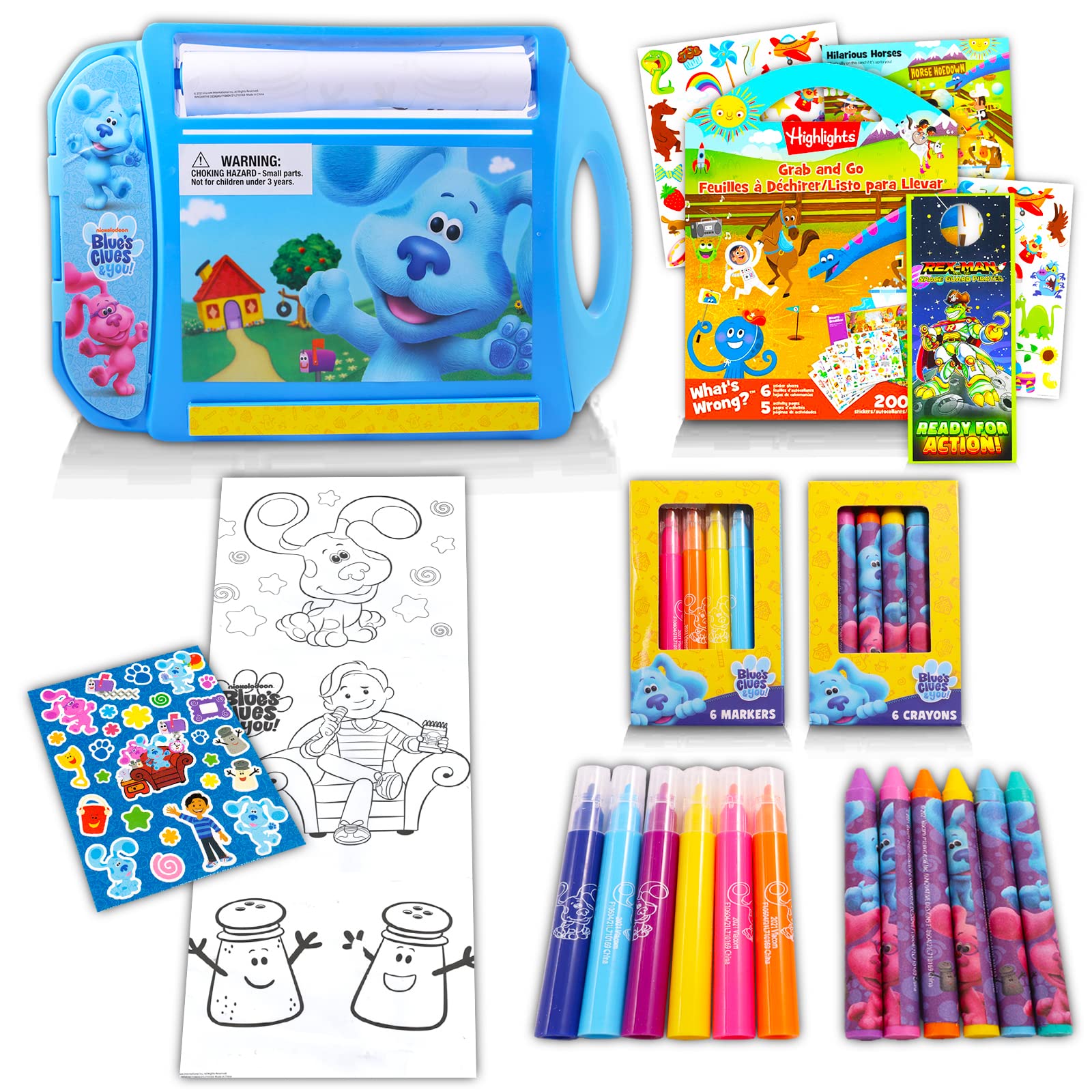 Blue's Clues Roller Art Desk Set - Kids Travel Activity Bundle with Lap Desk, Coloring Pages, Crayons, Markers & Stickers | Portable Arts & Crafts Station for Road Trips, Airplane Travel & Home Play