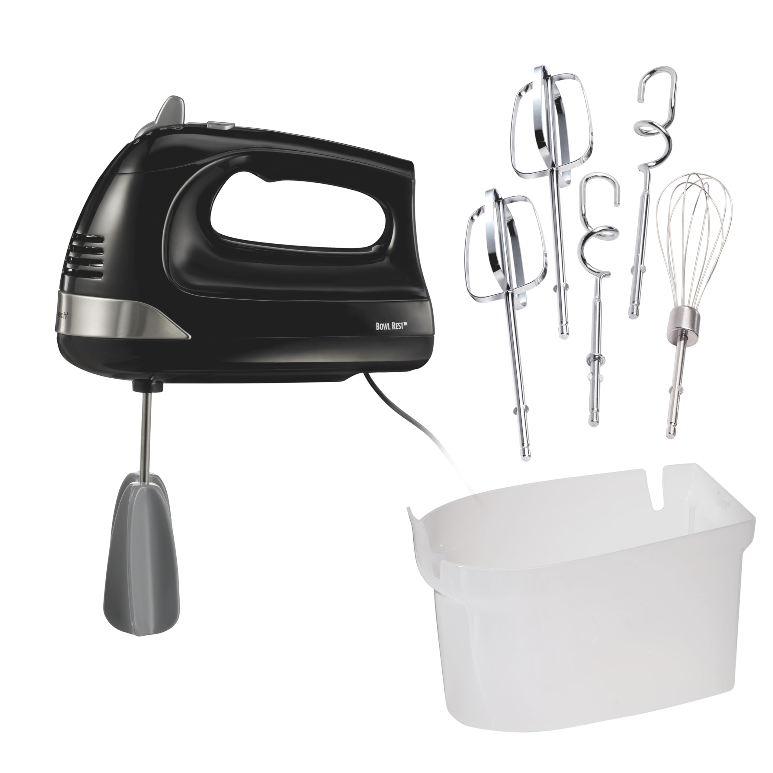 **Hamilton Beach 6-Speed Electric Hand Mixer - 275W Powerful Motor, Includes Whisk, Dough Hooks & Easy-Clean Beaters, Snap-On Storage Case, Black - Perfect for Baking Cakes, Cookies & Mixing Dough**