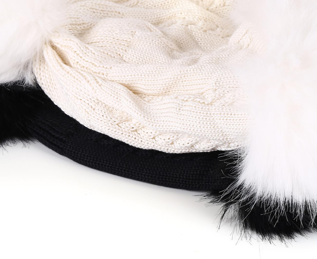 S.ROMZA Women's Faux Fur Knitted Beanie Hat with Pompom - Warm Winter Skull Cap with Ear Flaps - Soft Fleece Lined Snow Hat for Cold Weather - Perfect for Skiing, Snowboarding & Outdoor Activities