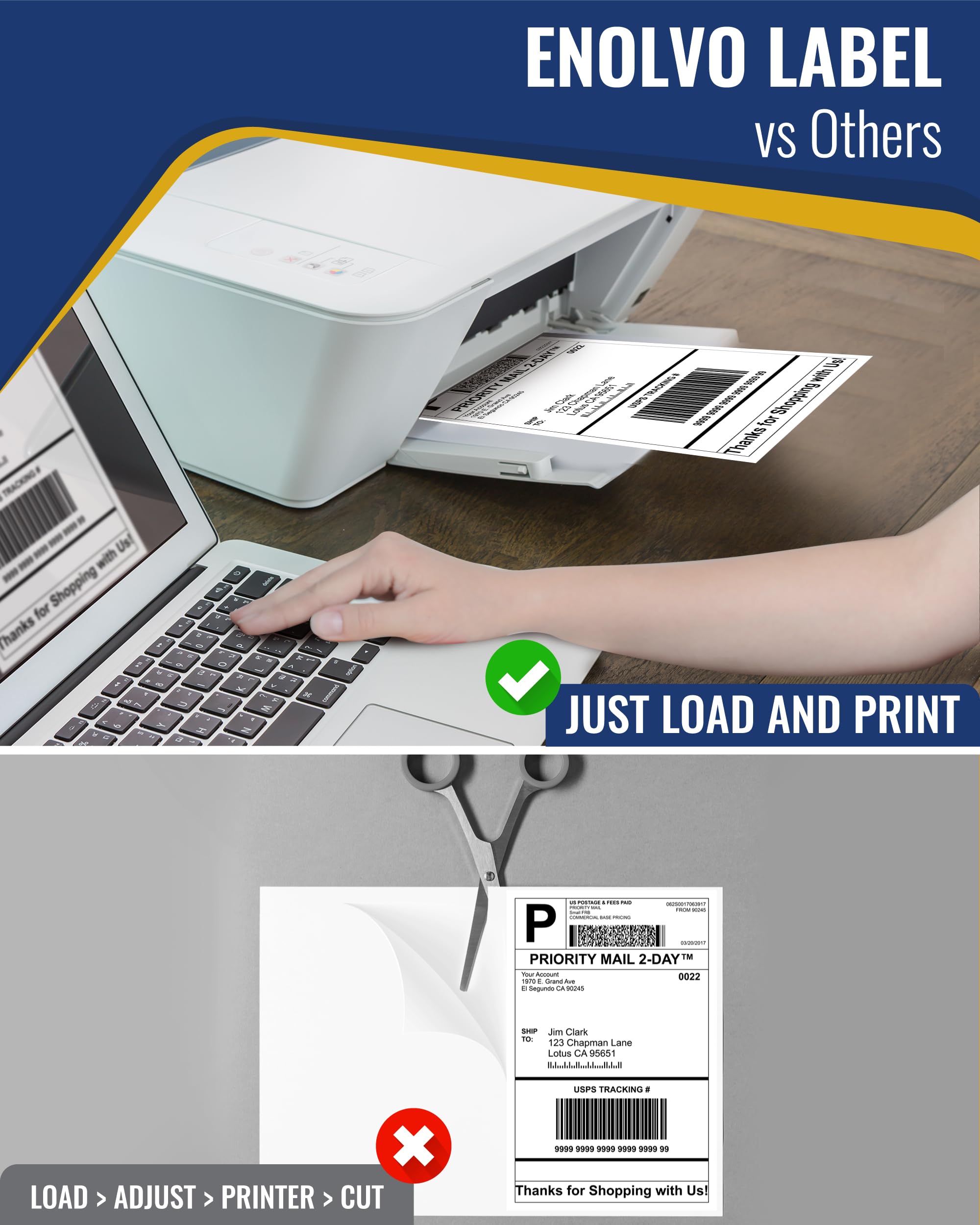 4x6 Inch Shipping Labels for Inkjet & Laser Printers - 250 Count White Opaque Mailing Stickers | Perfect for USPS, UPS, FedEx Packages & E-commerce Shipping